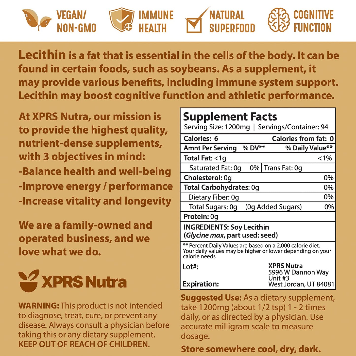XPRS Nutra Soy Lecithin Powder โ Food Grade Emulsifier (Vegan, 4 oz)