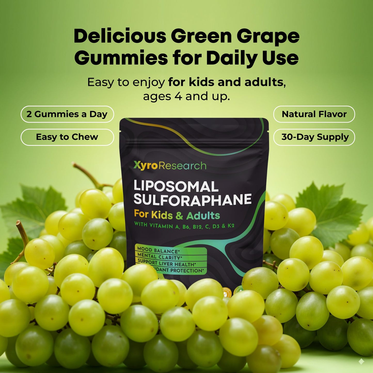 Xyro Research Liposomal Sulforaphane Gummies โ 150mg Broccoli Sprout Extract | Vegan, Non-GMO, Sugar-Free