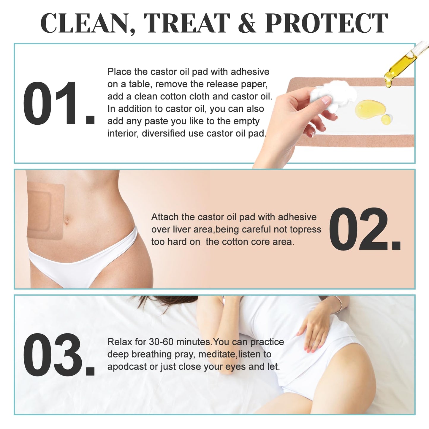 20Pcs Disposable Castor Oil Packs for Stomach โ 11.8 x 6.3 in Self-Adhesive Belly Wraps | Xyulaan