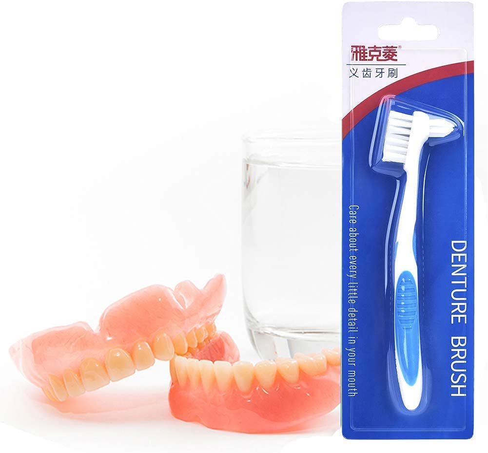 Y-Kelin Denture Cleaner Kit โ Denture Cleaning Box and Dual-Head Brush (Blue)