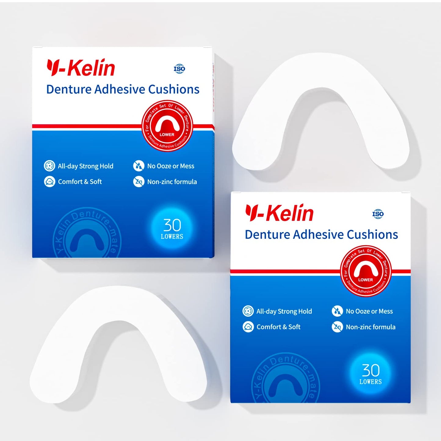 Y-Kelin Lower Denture Adhesive Cushions โ Adhesive-Free Pads for Sore Gums (60 Strips)