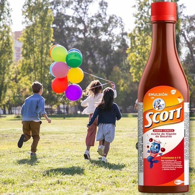 YAHVE Cherry Flavor Cod Liver Oil Emulsion with Vitamin A & Calcium (360 ml / 12.17 fl oz) โ Kids Dietary Supplement โ Pack of 2