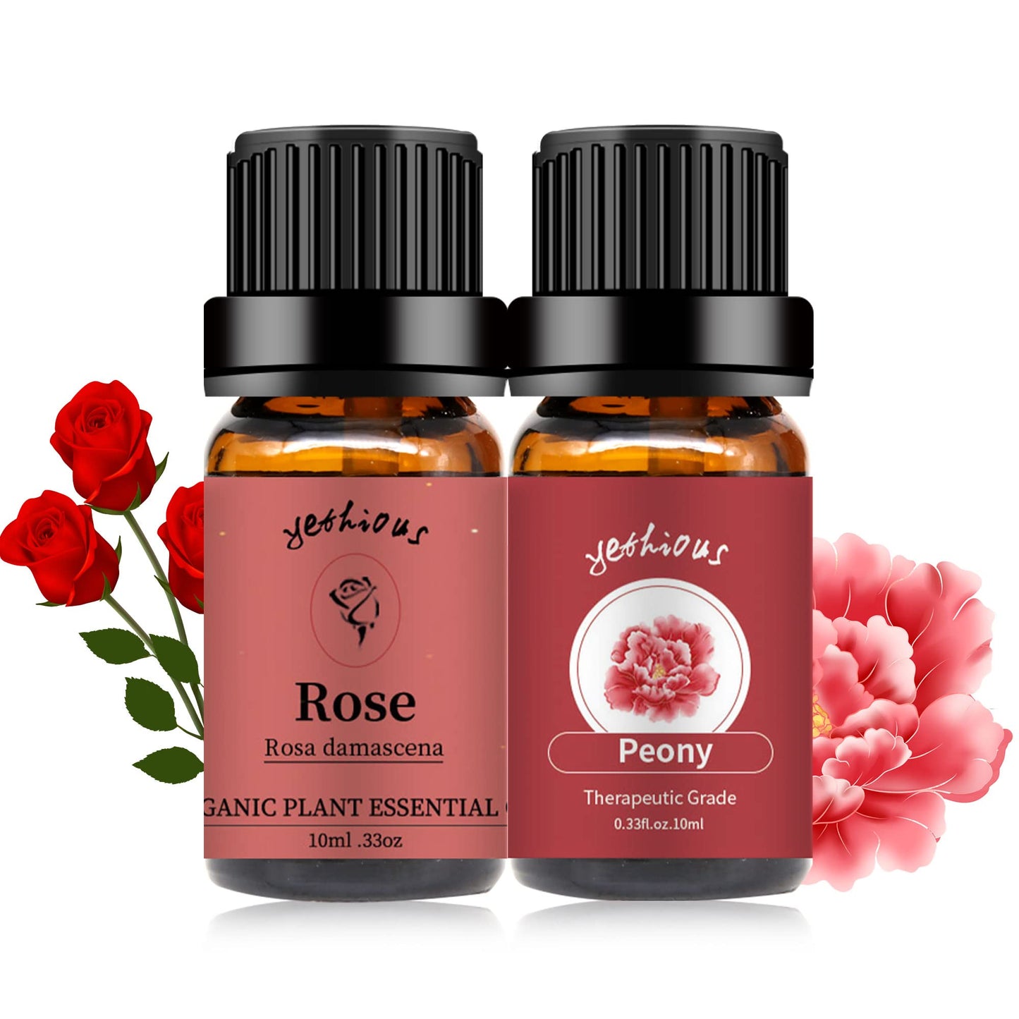 yethious Rose & Peony Essential Oils โ Organic 2x10ml Gift Set for Diffuser, Skincare, Soaps & Candles