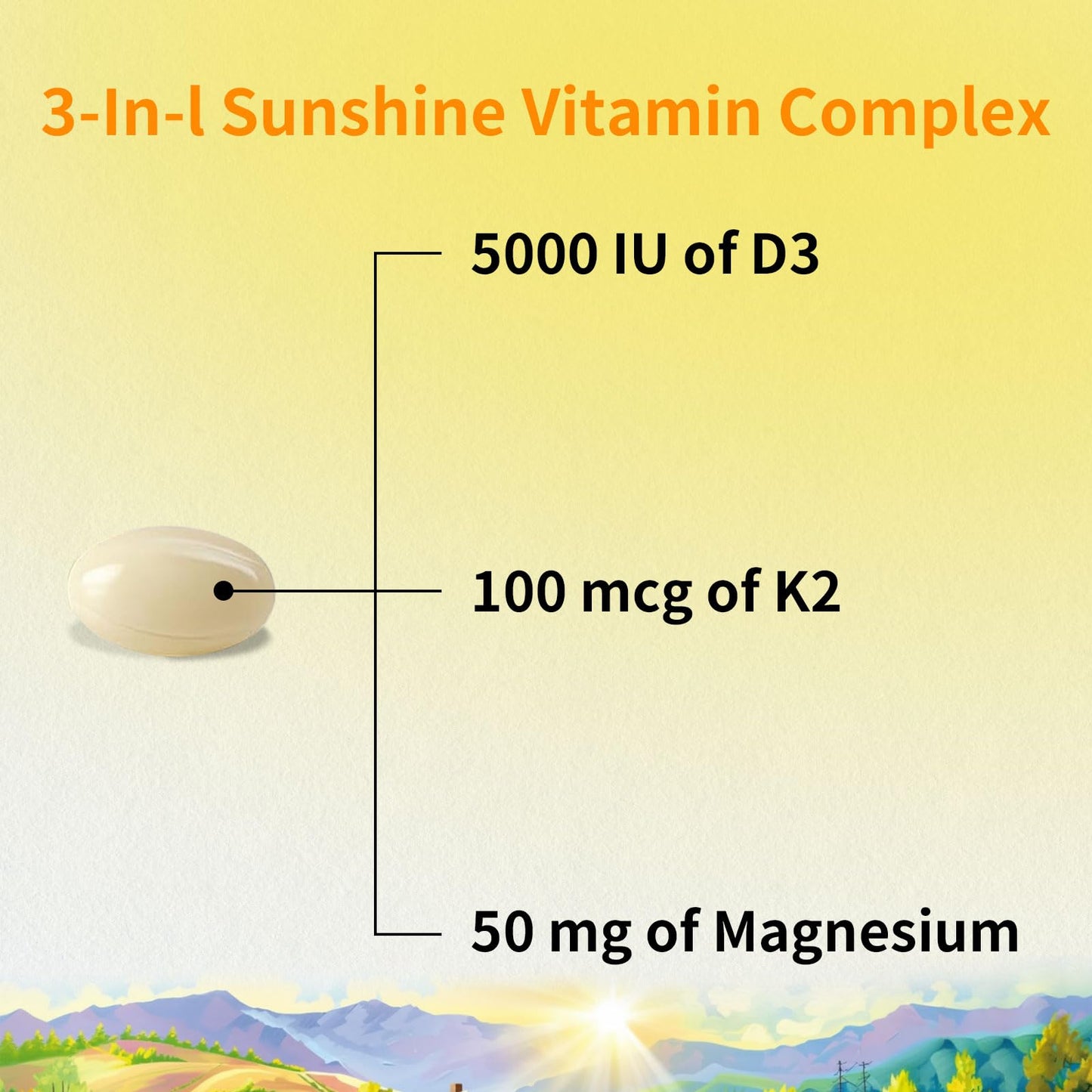 YMINGKJ Vitamin D3 K2 5000 IU Softgels with Magnesium & MCT Oil โ 60 Count (Non-GMO, Gluten-Free)