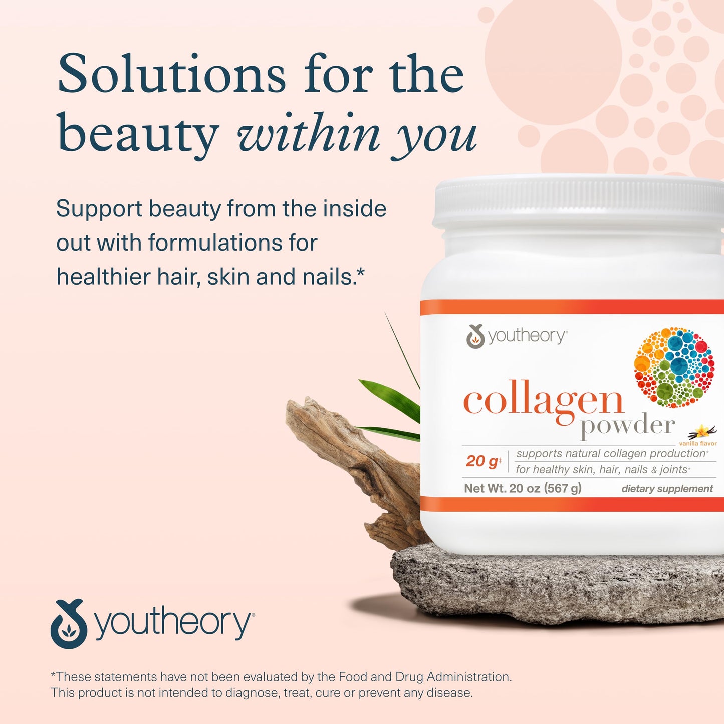 Youtheory Collagen Powder โ Premium Hydrolyzed Collagen, Vitamin C & Biotin, Vanilla (20 oz)