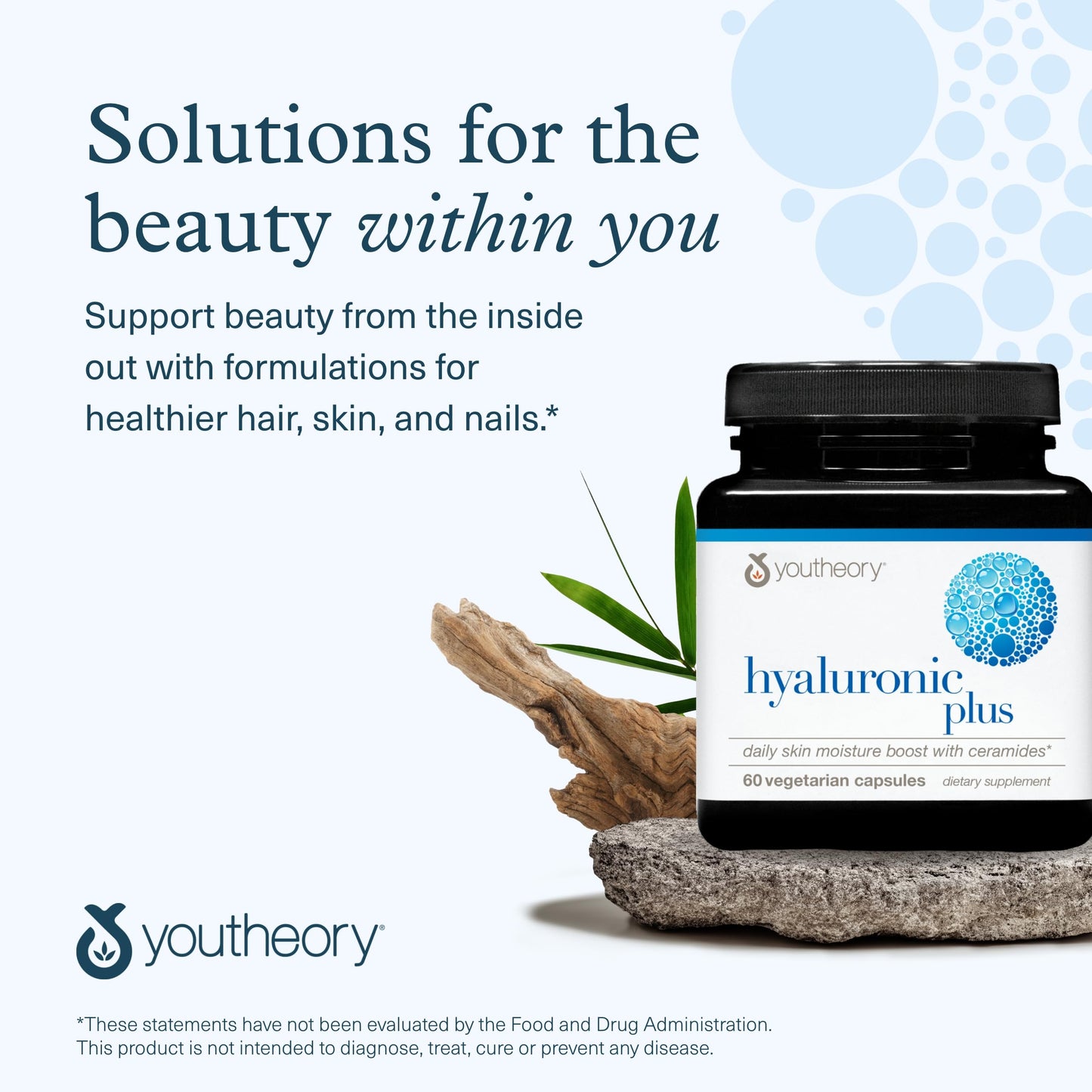 Youtheory Hyaluronic Plus โ Hyaluronic Acid Supplement with Ceramides, Vitamin C, Biotin & More | 60 Vegetarian Capsules
