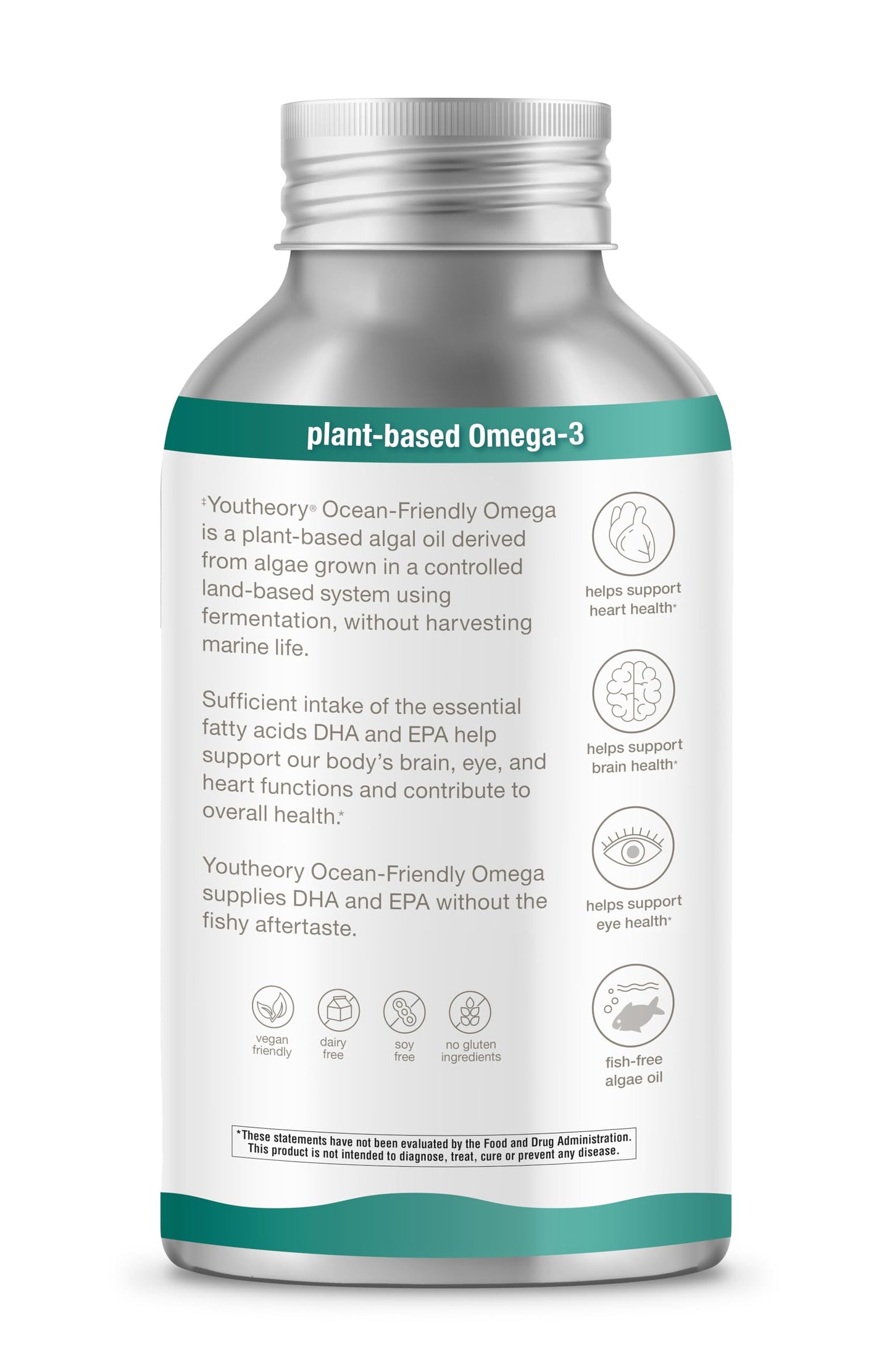 Youtheory Ocean-Friendly Omega โ Vegan Algae Omega-3 (EPA & DHA) | Recyclable Aluminum