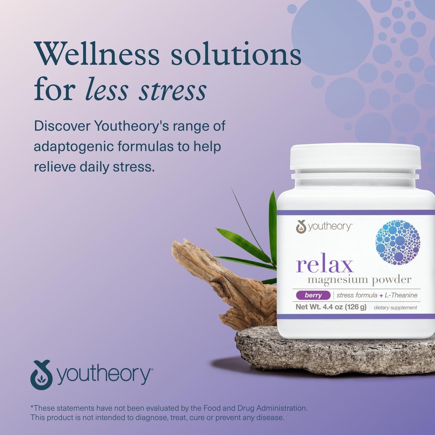 Youtheory Relax Magnesium Powder โ Vegan Stress Relief with L-Theanine & GABA, Berry, 4.4 oz
