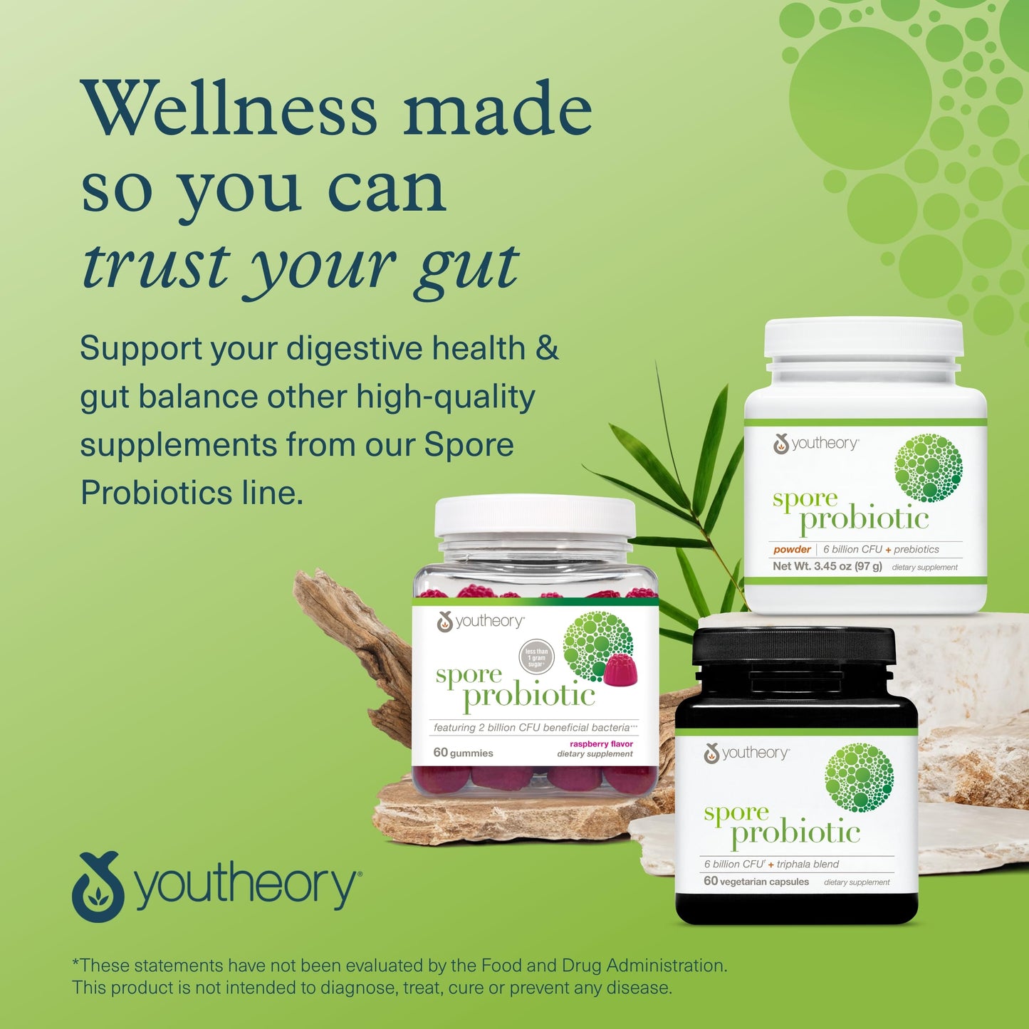 Youtheory Spore Probiotic Powder โ 6 Billion CFU, Vegan, Dairy, Soy & Gluten Free, 3.45 oz