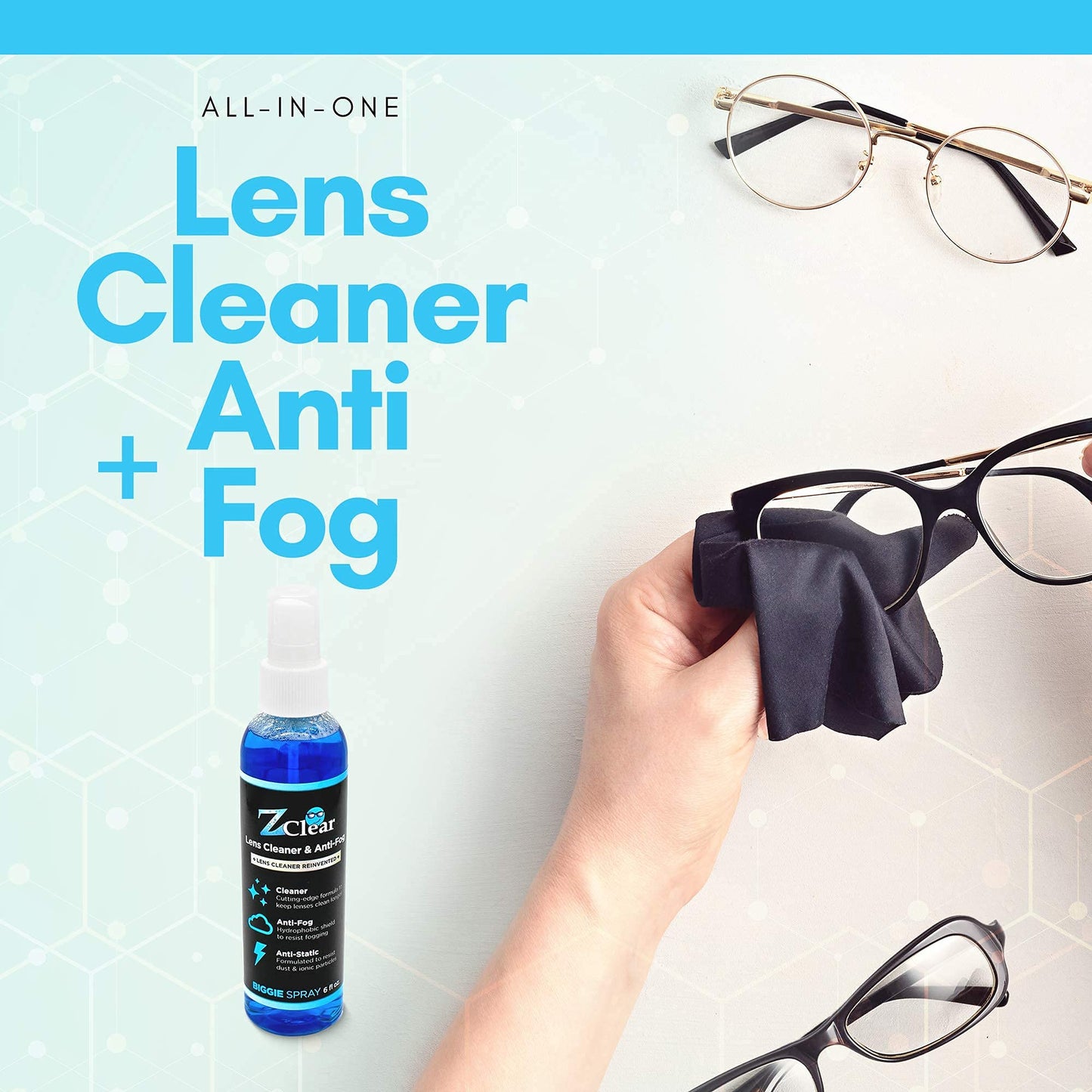 Z Clear Anti-Fog 6oz Spray โ Glasses & Gear Anti-Fog Cleaner with Microfiber Cloth