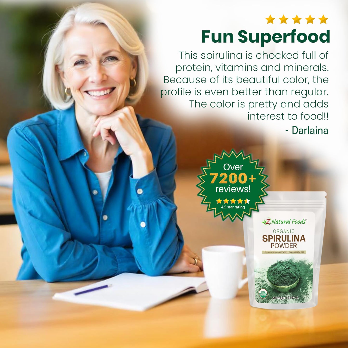 Z Natural Foods Organic Spirulina Powder โ 100% Pure, Nutrient-Dense Blue-Green Algae