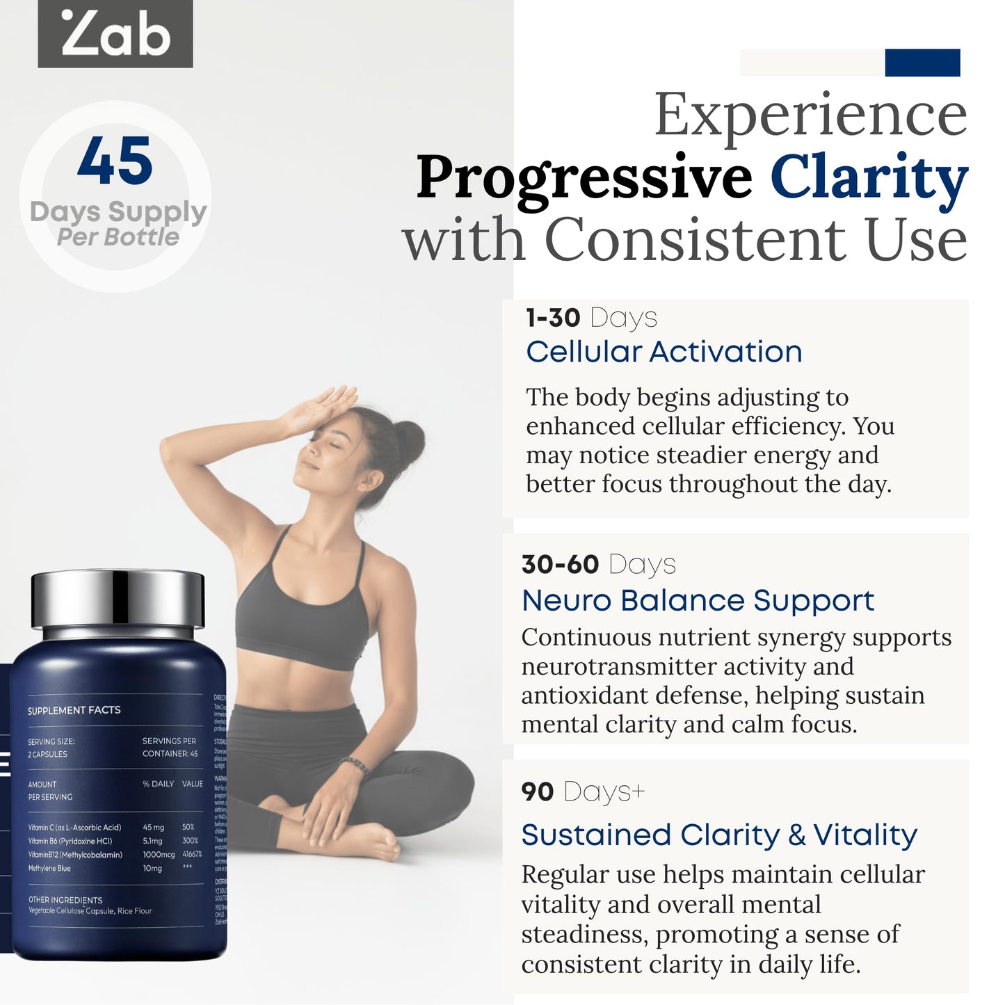 ZAB Methylene Blue Capsules | Brain Support with Vitamin C & B Complex โ 10 mg USP Grade