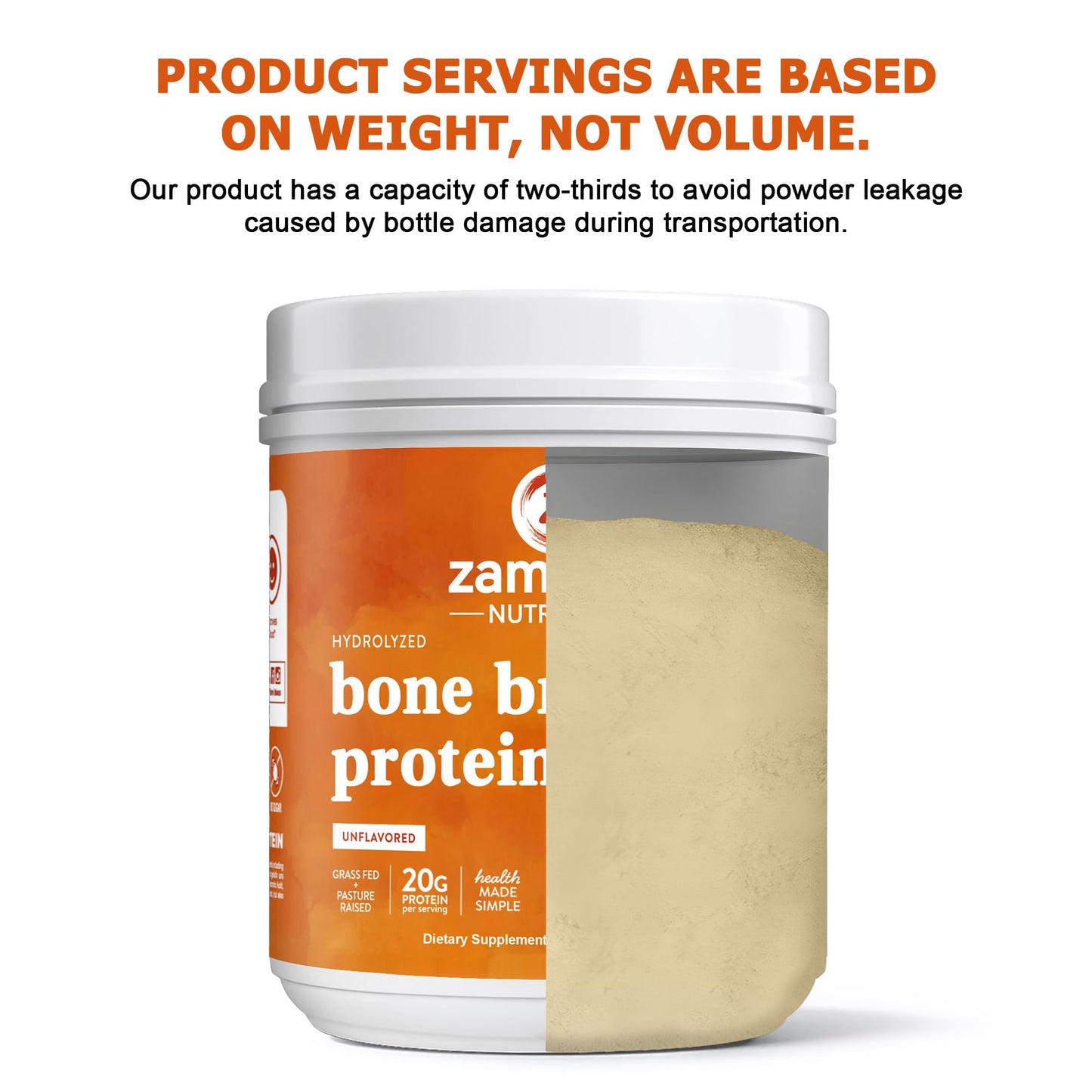 Zammex Pure Grass-Fed Beef Bone Broth Protein Powder โ 20g Protein, Collagen, Non-GMO, Gluten Free