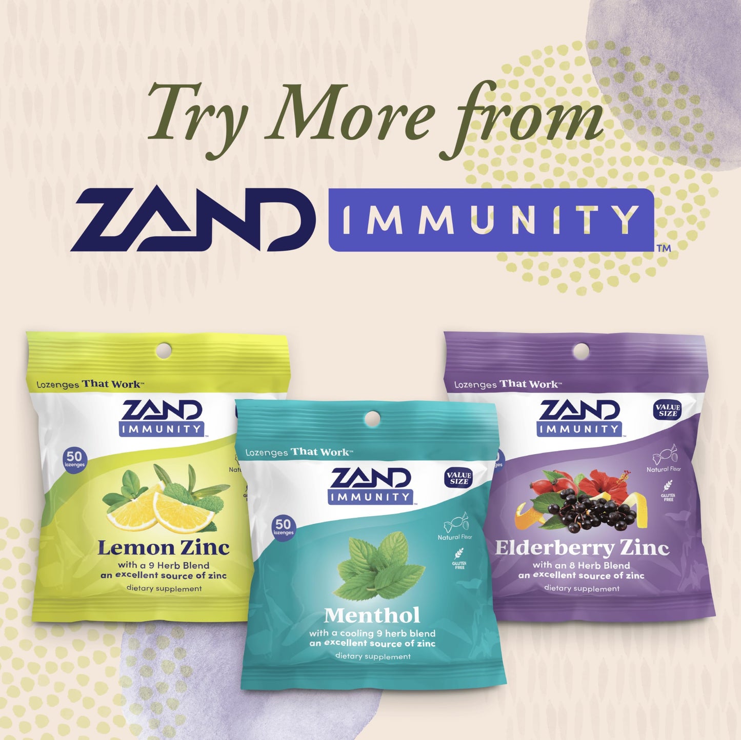 ZAND Immunity Menthol Lozenges 2 Pack โ Zinc 5mg, Vegan & Gluten Free, 50ct