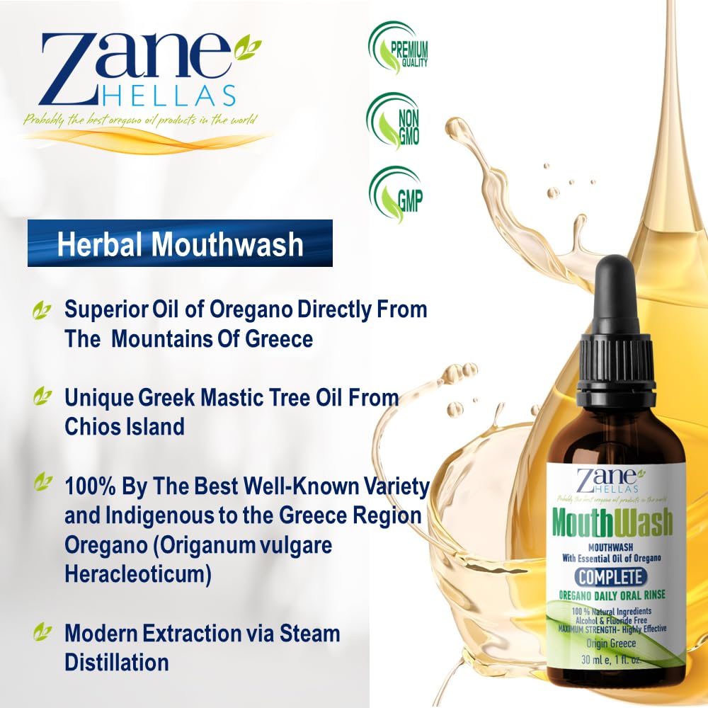 Zane Hellas MouthWash โ Oregano Oil & Greek Mastic Herbal Rinse | Alcohol & Fluoride Free