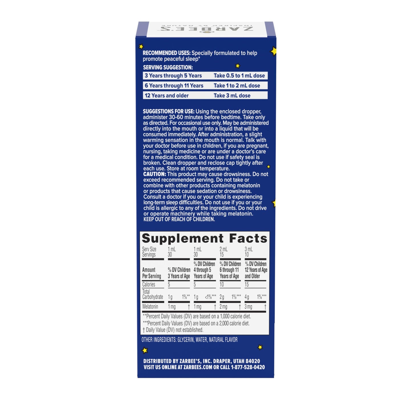 Zarbee's Kids Melatonin Liquid 1mg โ Sleep Support for Ages 3+