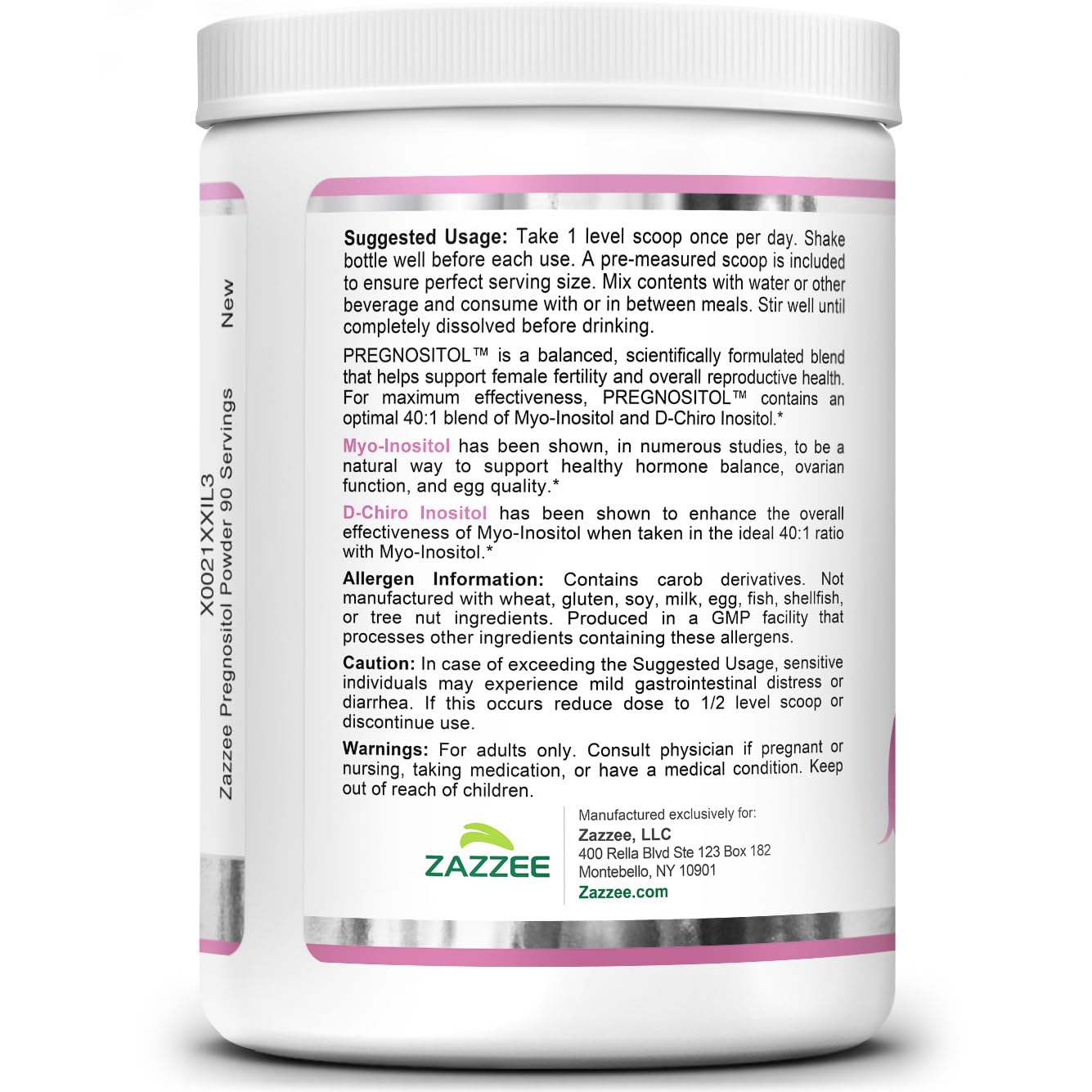 Zazzee PREGNOSITOL Powder โ 3 Month Supply, 40:1 Myo-Inositol/D-Chiro-Inositol, Free Scoop, Vegan