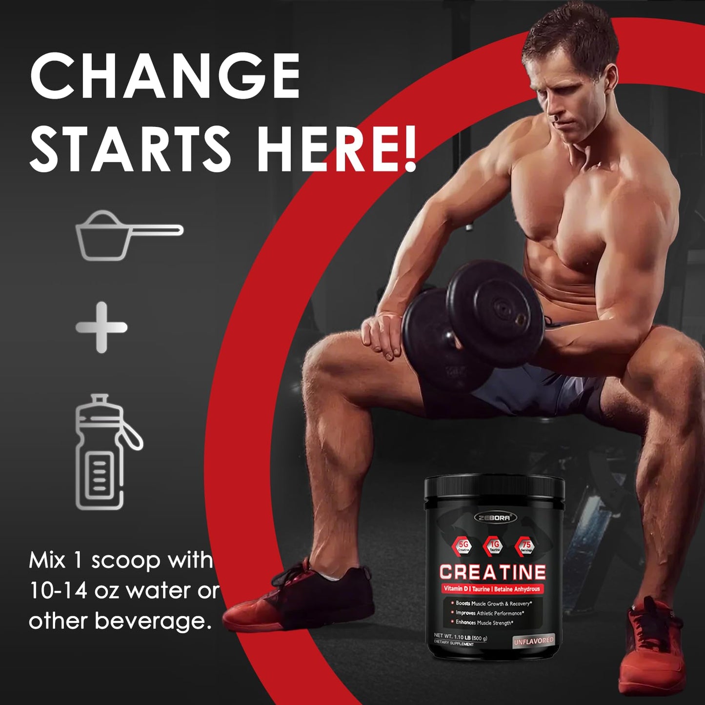 ZEBORA Micronized Creatine Monohydrate Powder โ 5G Creatine, 75 Servings