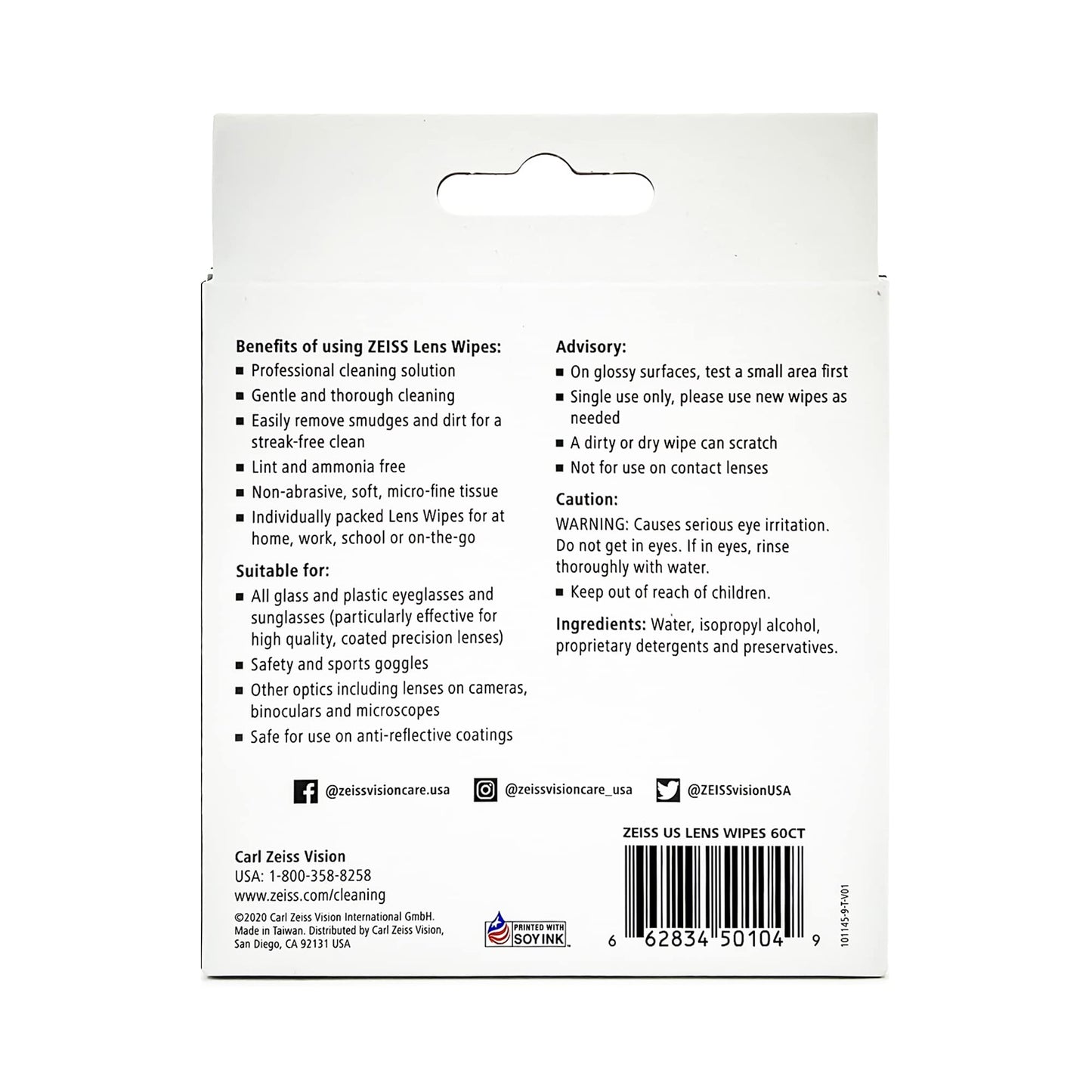 ZEISS Lens Cleaning Wipes (120-Pack) β Safe, Streak-Free Cleaning