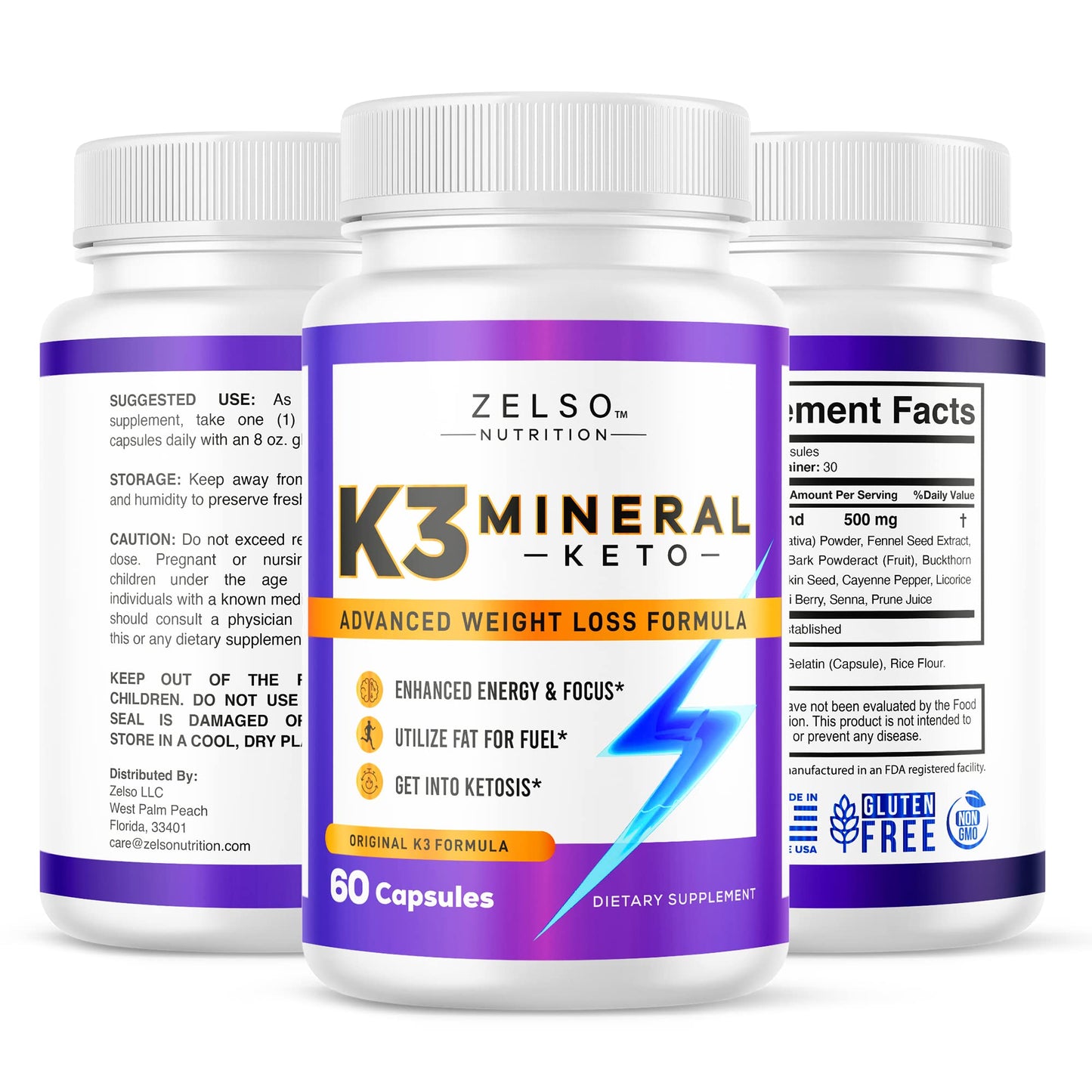 ZELSO K3 Mineral Pills (2 Pack) for Keto Support β Vegan, USA Made