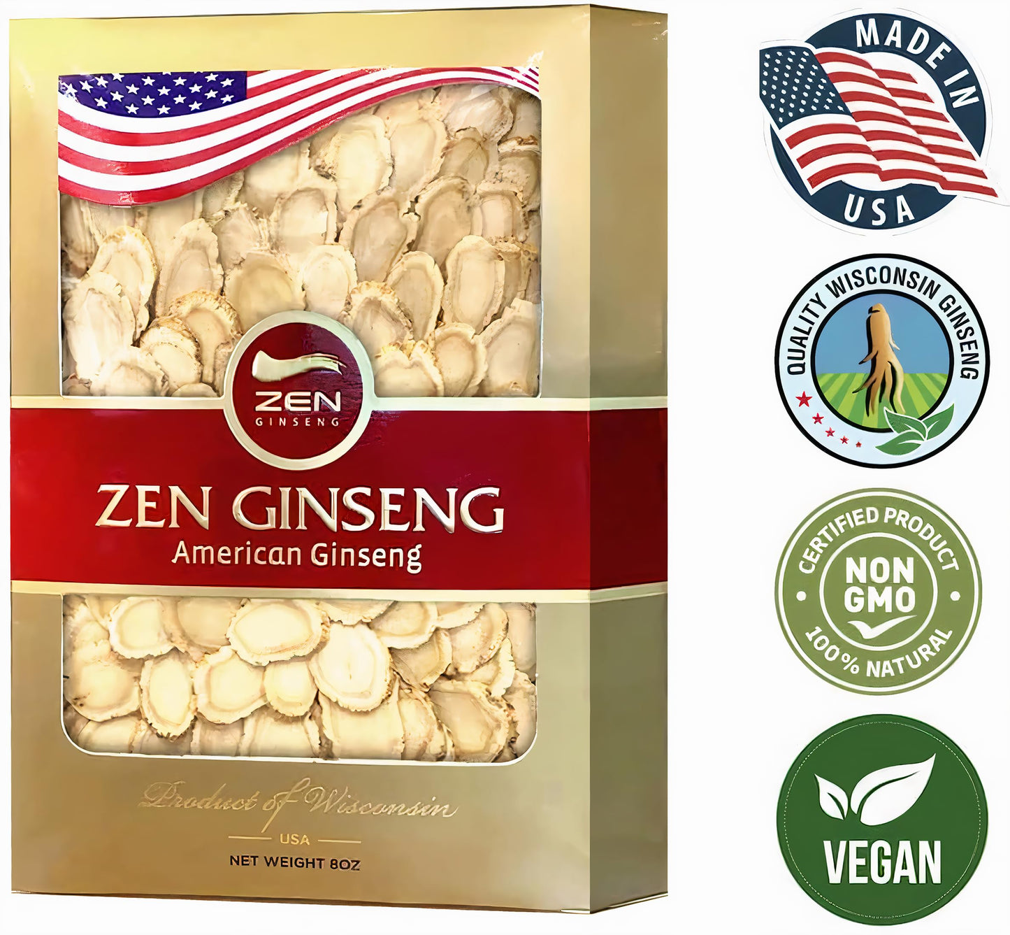Zen American Wisconsin Ginseng Slices β 8oz Box | Energy, Focus & Mood