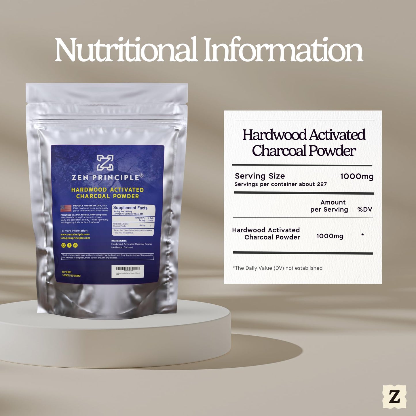 Zen Principle Hardwood Activated Charcoal Powder โ All Natural 40 oz | Teeth Whitening, Skin & Hair Health, Digestive Support | 100% USA Hardwood