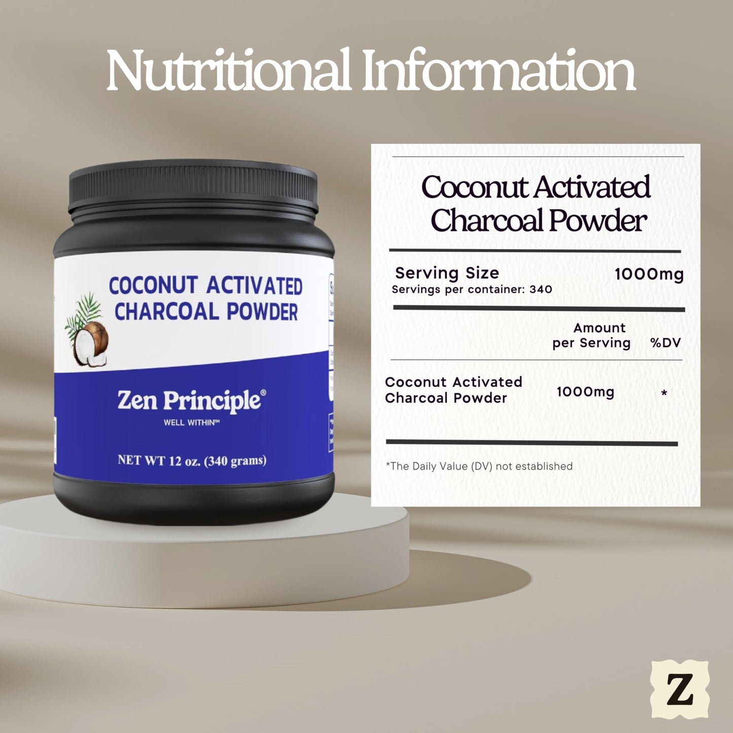 Zen Principle Coconut Activated Charcoal Powder โ Teeth Whitening, Digestive Support, USA-Owned 12 Oz