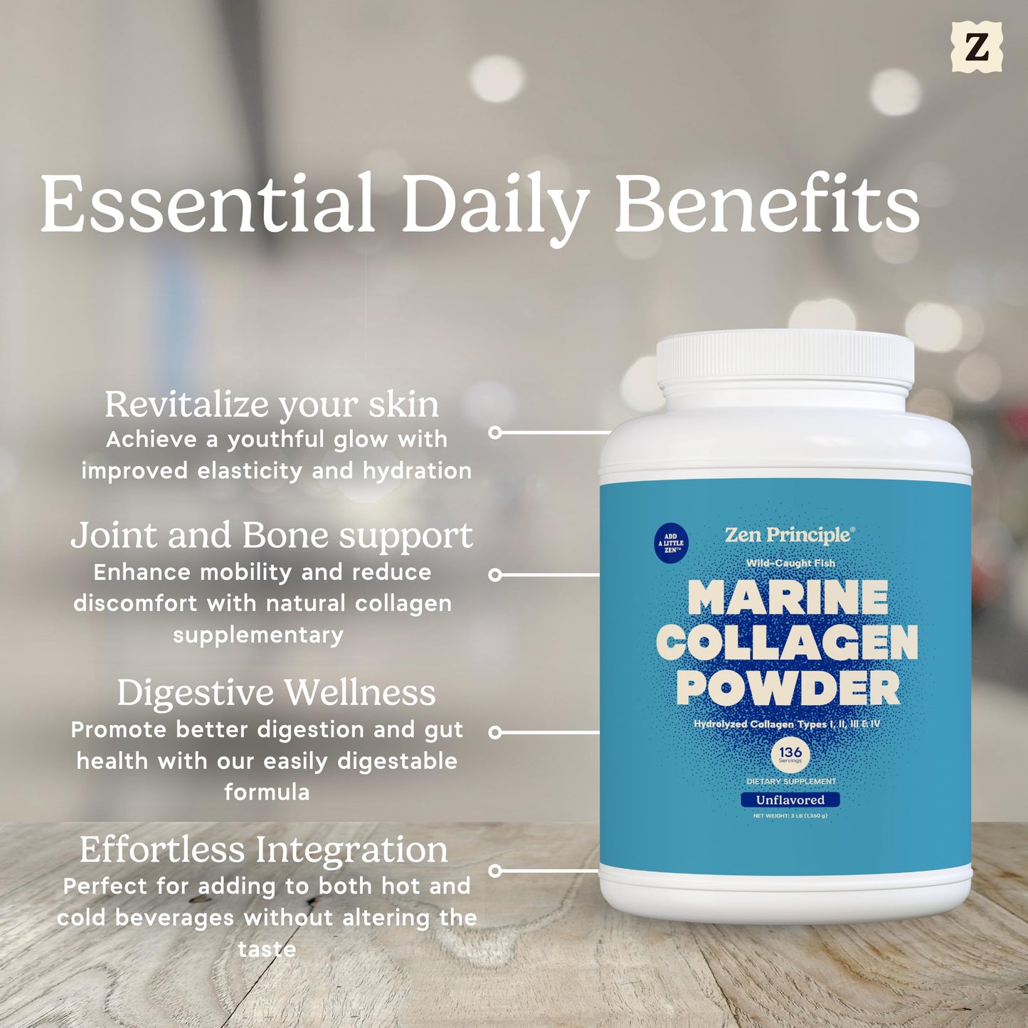 Zen Principle Marine Collagen Peptides β 3lb, Wild-Caught, Non-GMO, Unflavored