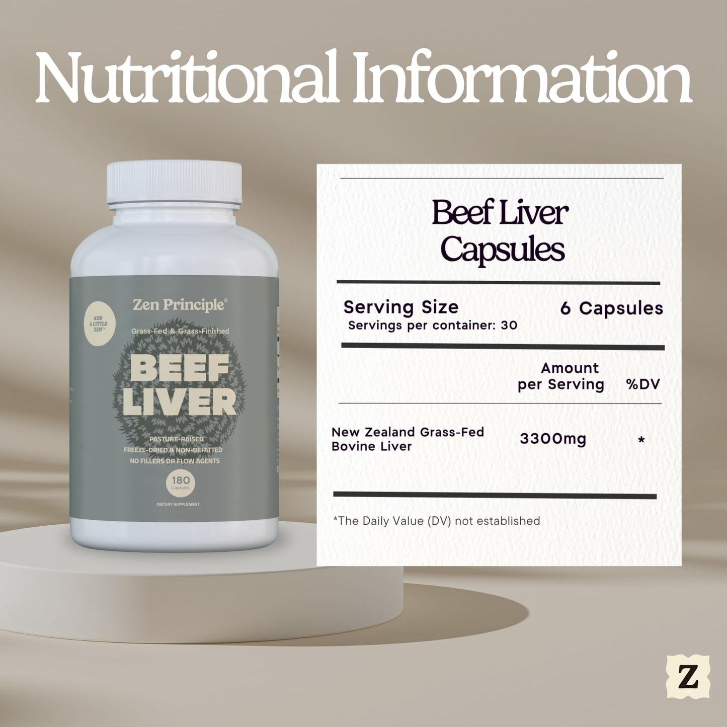 Zen Principle Beef Liver Supplement โ Grass-Fed, Pasture-Raised, Desiccated Liver Capsules | No Hormones or GMO | 360 Capsules (2-Pack)