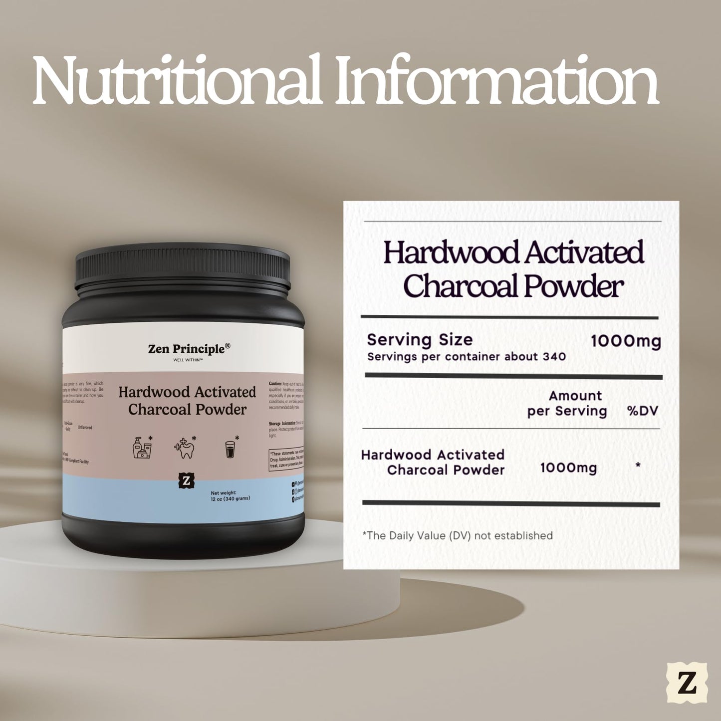 Zen Principle Activated Charcoal Powder โ USA Hardwood, All Natural, 12 oz