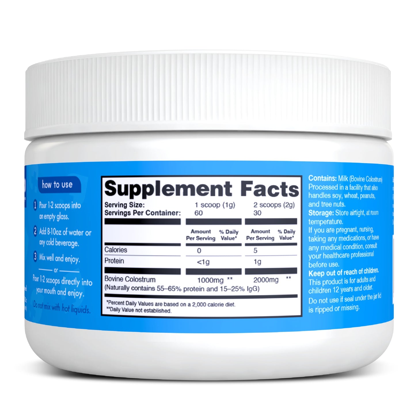Zena Nutrition Bovine Colostrum Powder โ 2000mg, Immune & Digestive Support, Unflavored, 30 Servings