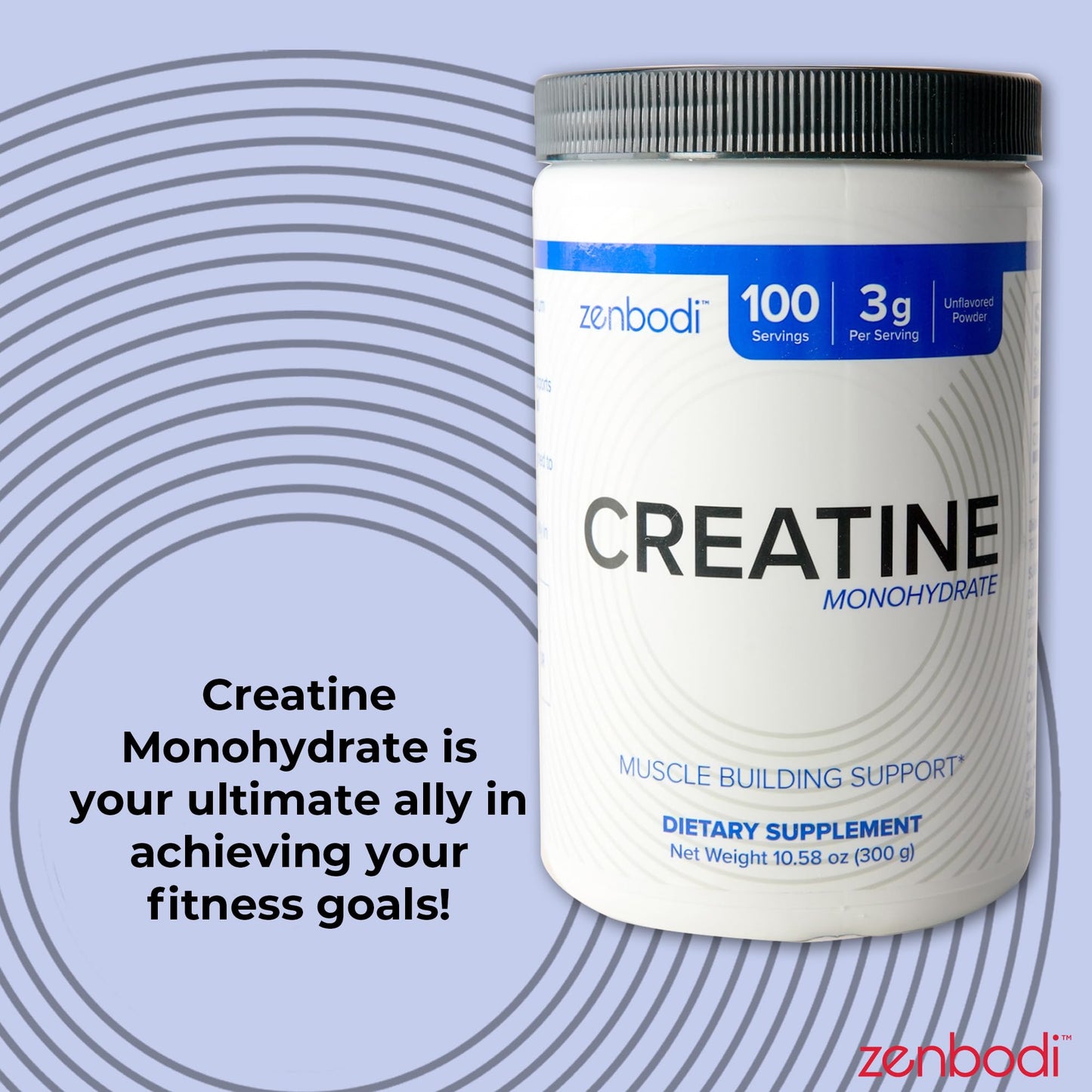 Zenbodi Creatine Monohydrate 300g โ 100 Servings, Unflavored