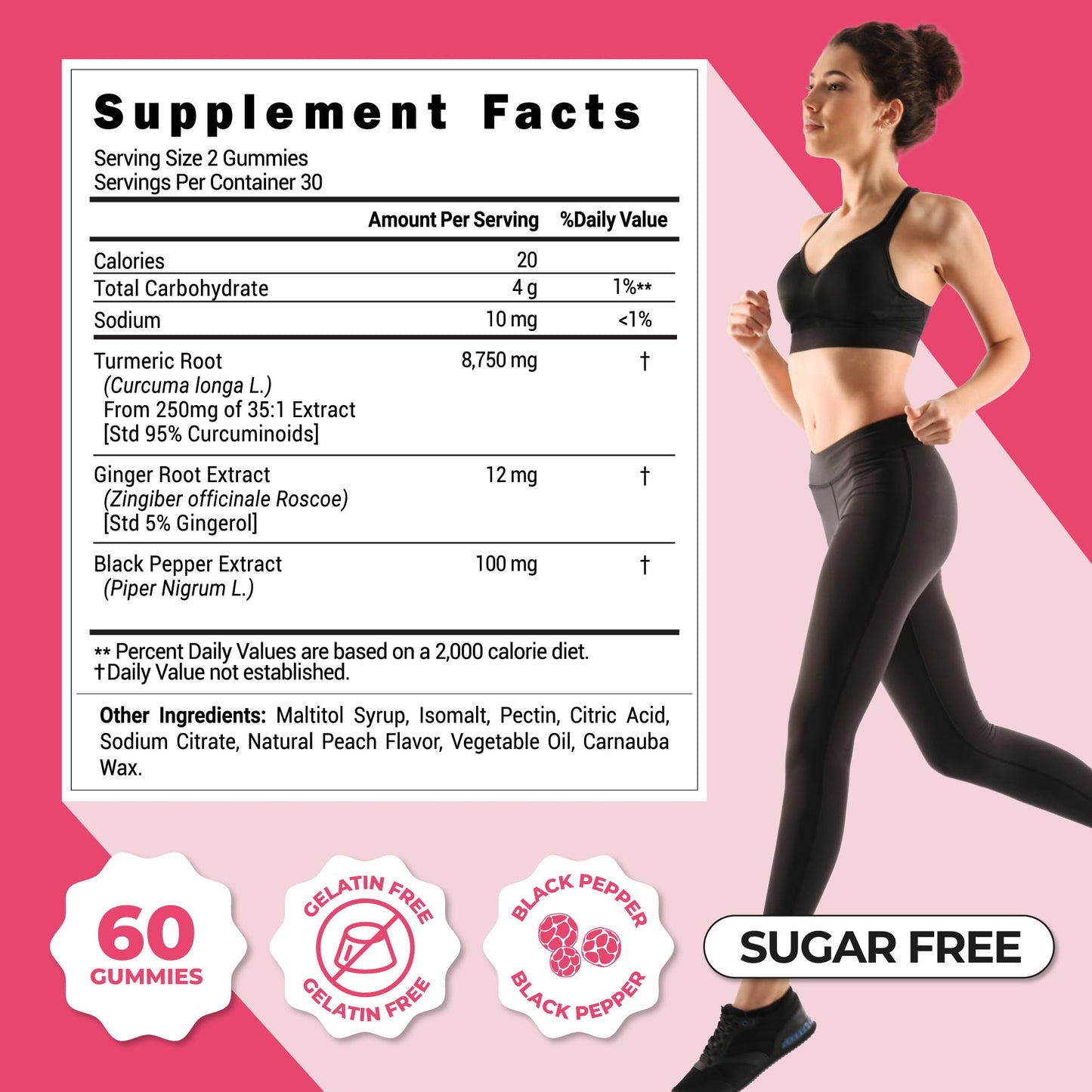 ZENZSUAL Turmeric Ginger Black Pepper Gummies โ Sugar Free Immune Support (60 Peach Gummies)