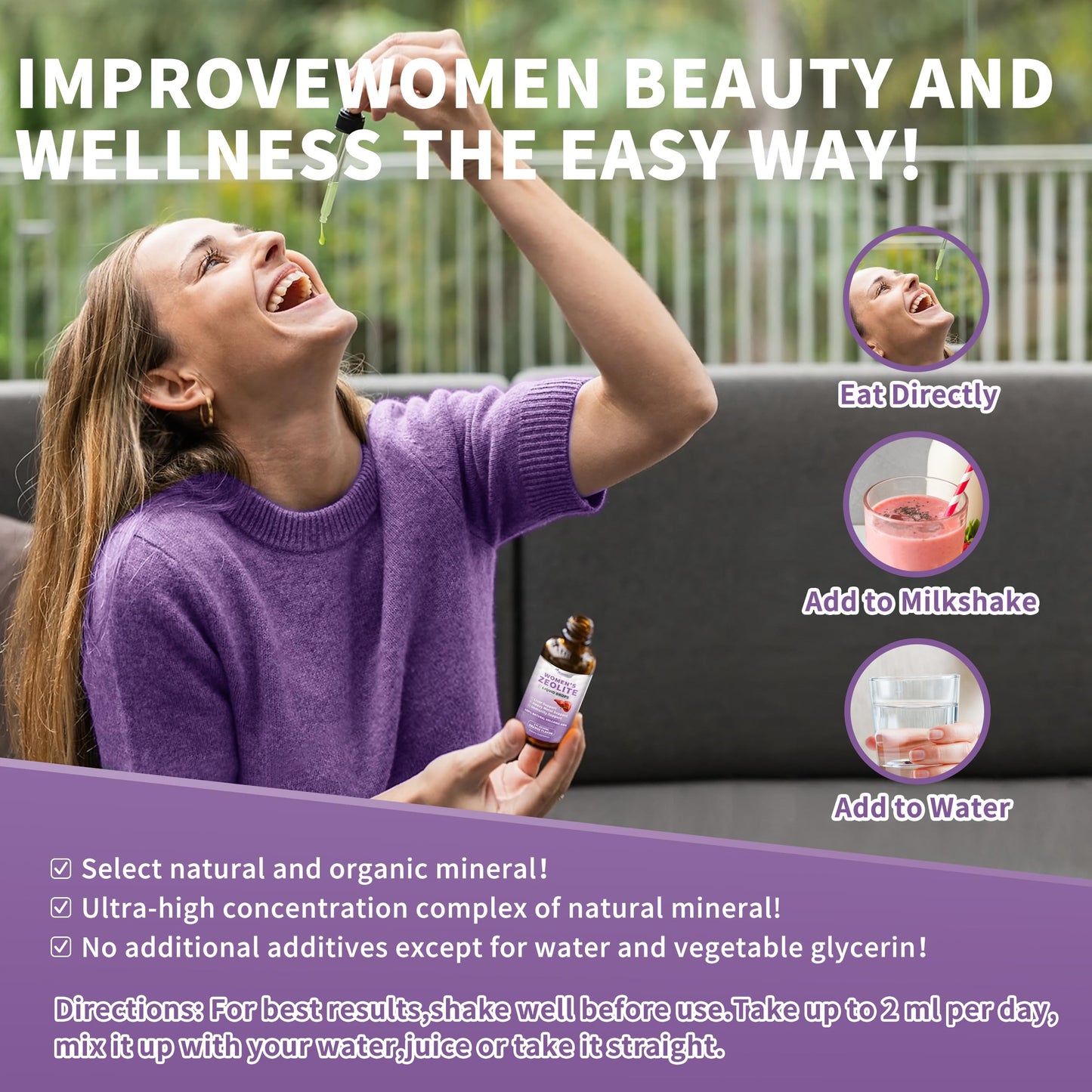 Zeolite Drops for Women โ 99% Pure Volcanic Ash, Vegan & Non-GMO