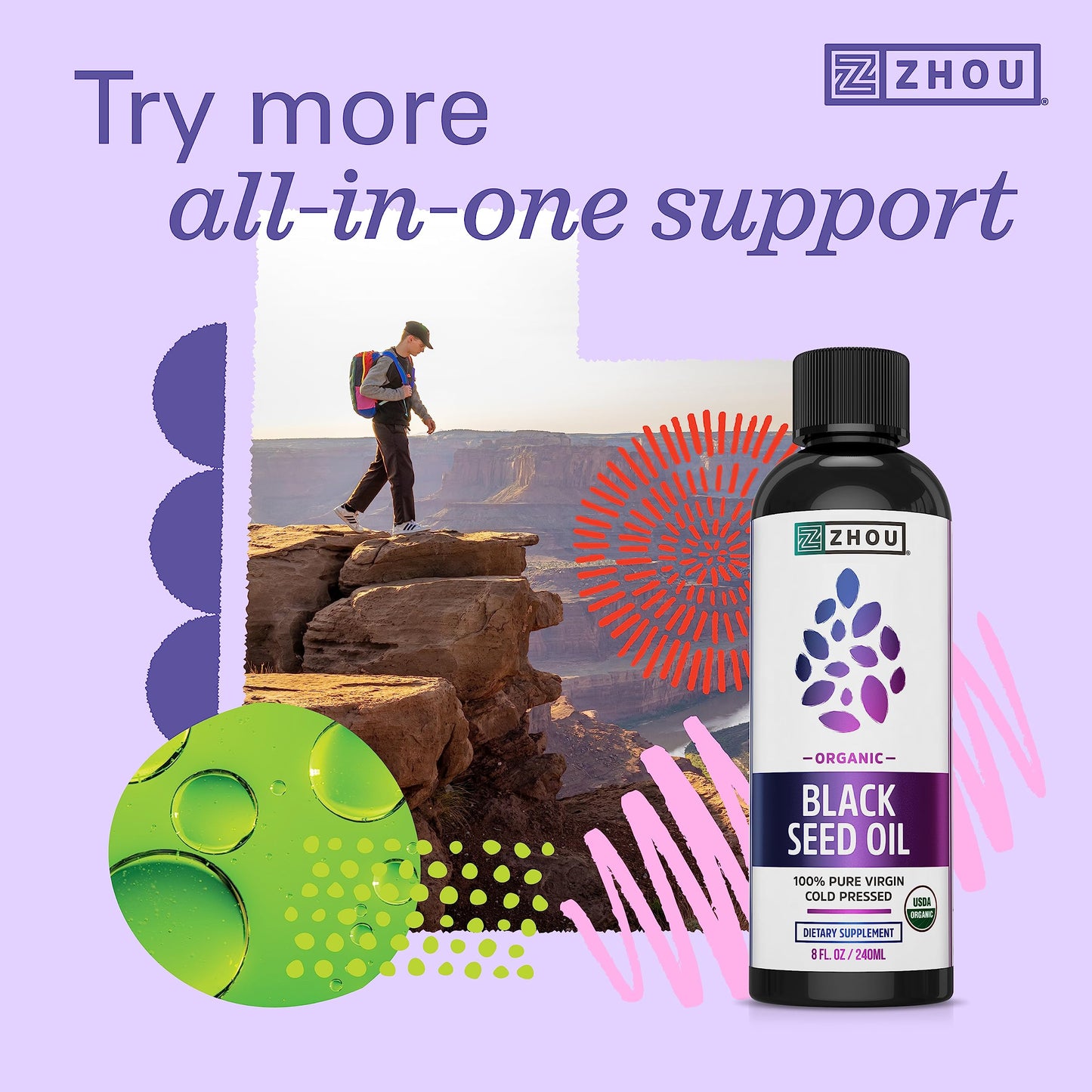 ZHOU Black Seed Oil Capsules โ Pure Nigella Sativa, Thymoquinone, Cold-Pressed Black Seed Oil, 60 Capsules