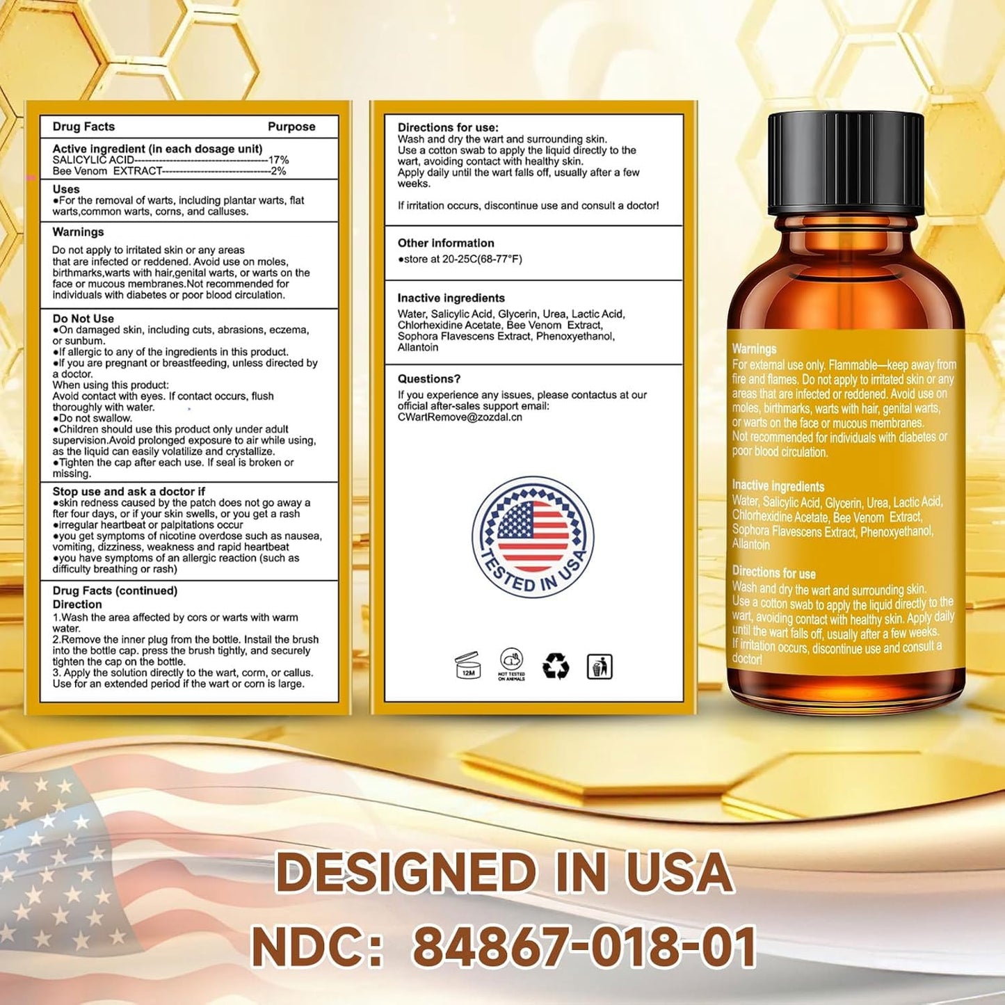 Zozdal Bee Venom Wart Remover 30ml โ Dual-Action Salicylic Acid & Bee Venom for Plantar, Common, Flat Warts