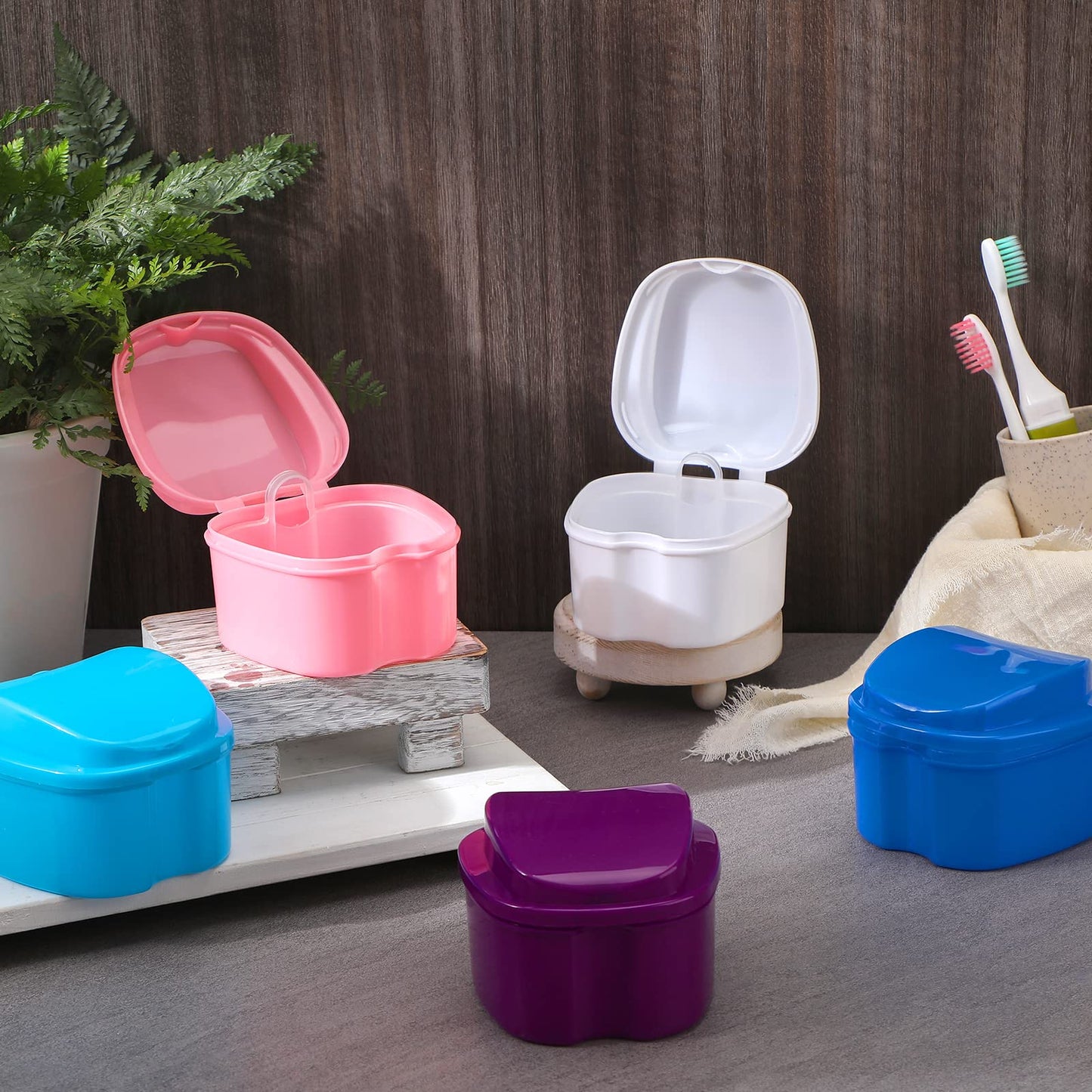 Zubebe 20 Pcs Denture Case Set with Strainer Basket โ 5 Colors, Travel Denture Bath & Retainer Holder