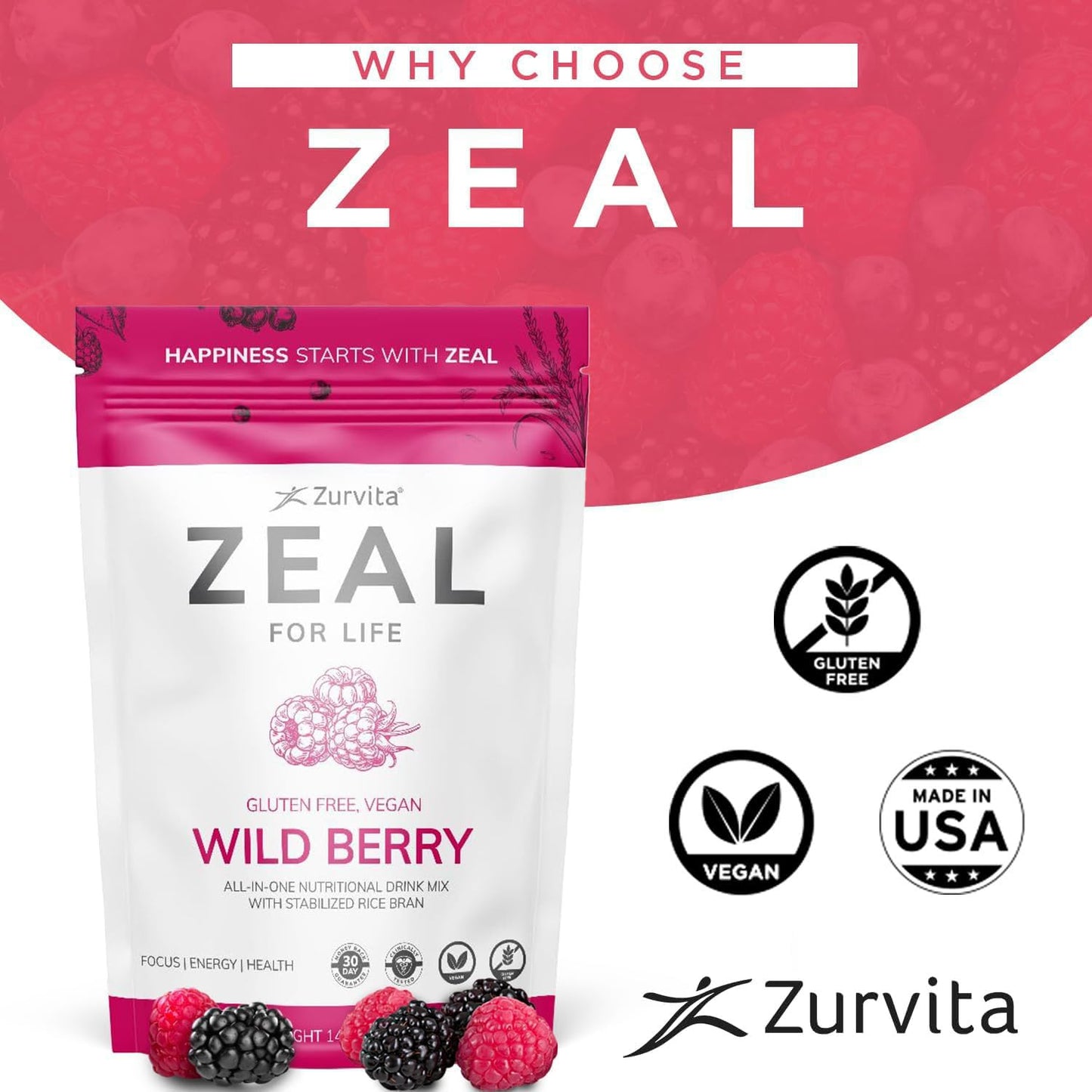 Zurvita Zeal for Life 30-Day Wellness Bag β Wild Berry Flavor (420 g)