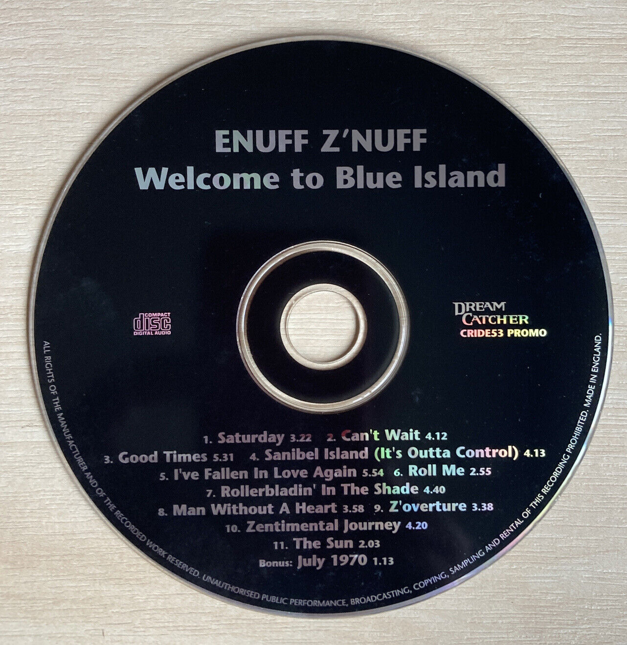 Enuff Z’ Nuff - Welcome To Blue Island - Ultra Rare Promo - Dream Catcher Record