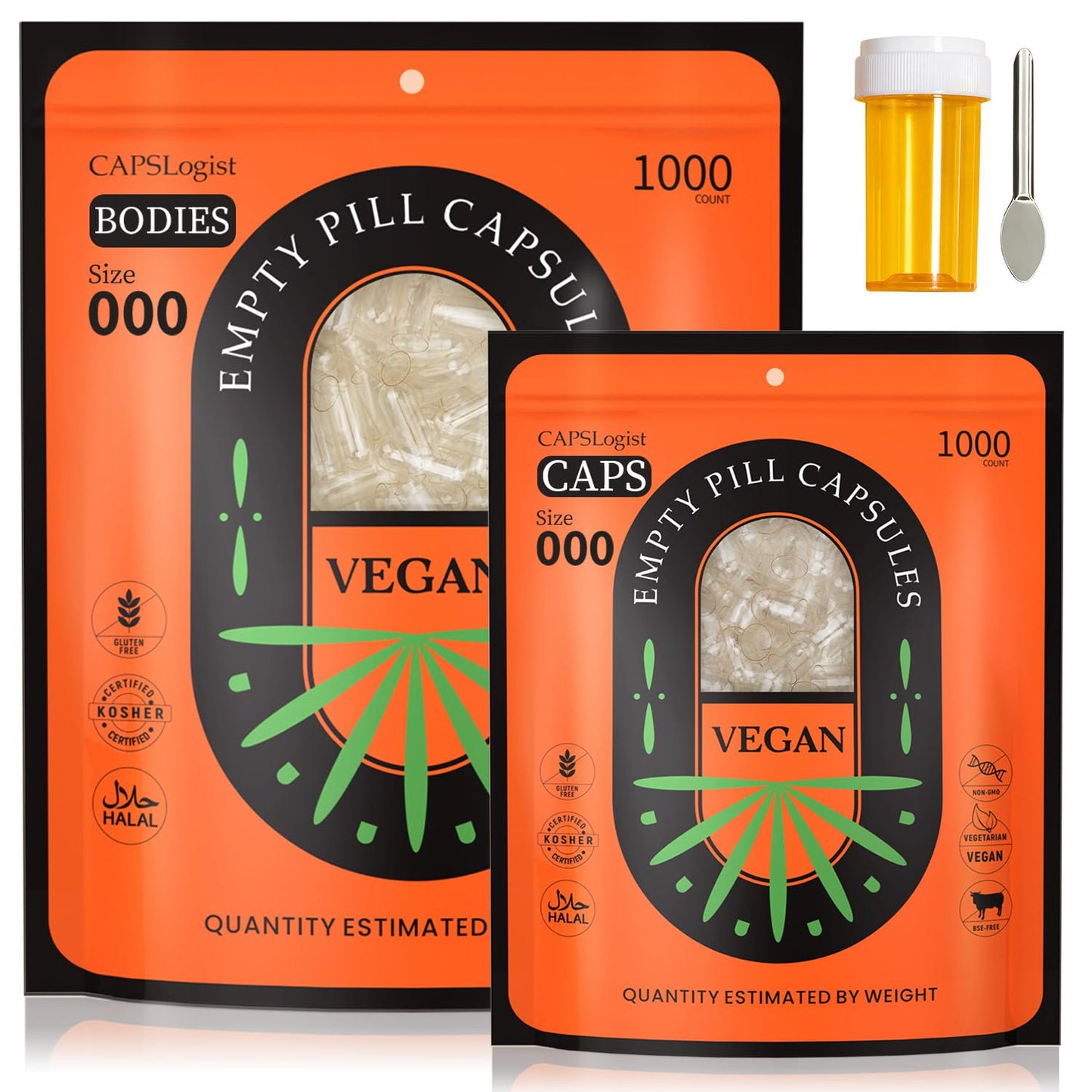 000 Capsules Separated 1000 Count – Premium Vegan Empty Capsules Size 000 (2 Bags) for DIY Filling
