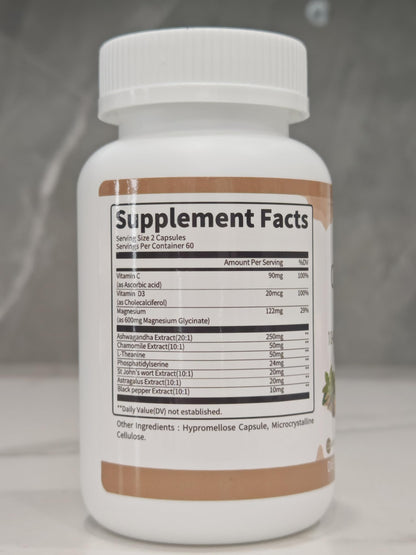 10-in-1 Cortisol Support Supplement – Vegan 120 Capsules | Ashwagandha, L-Theanine, Magnesium