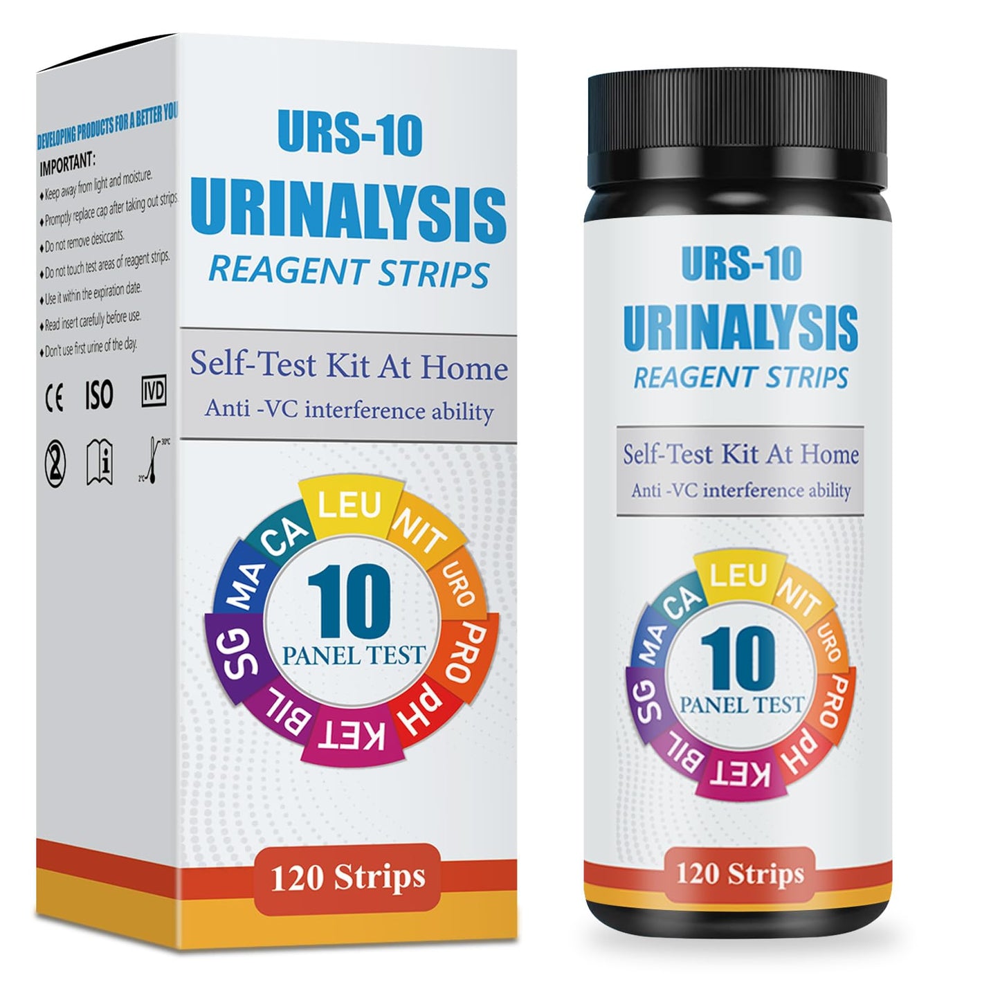 10-in-1 Urine Test Strips - 120 CT | Comprehensive Urinalysis for LEU, NIT, URO, PRO, pH, KET, BIL, SG, Calcium, and Microalbumin | Home Urinalysis Test Strips for Bladder and Urinary Tract Infections