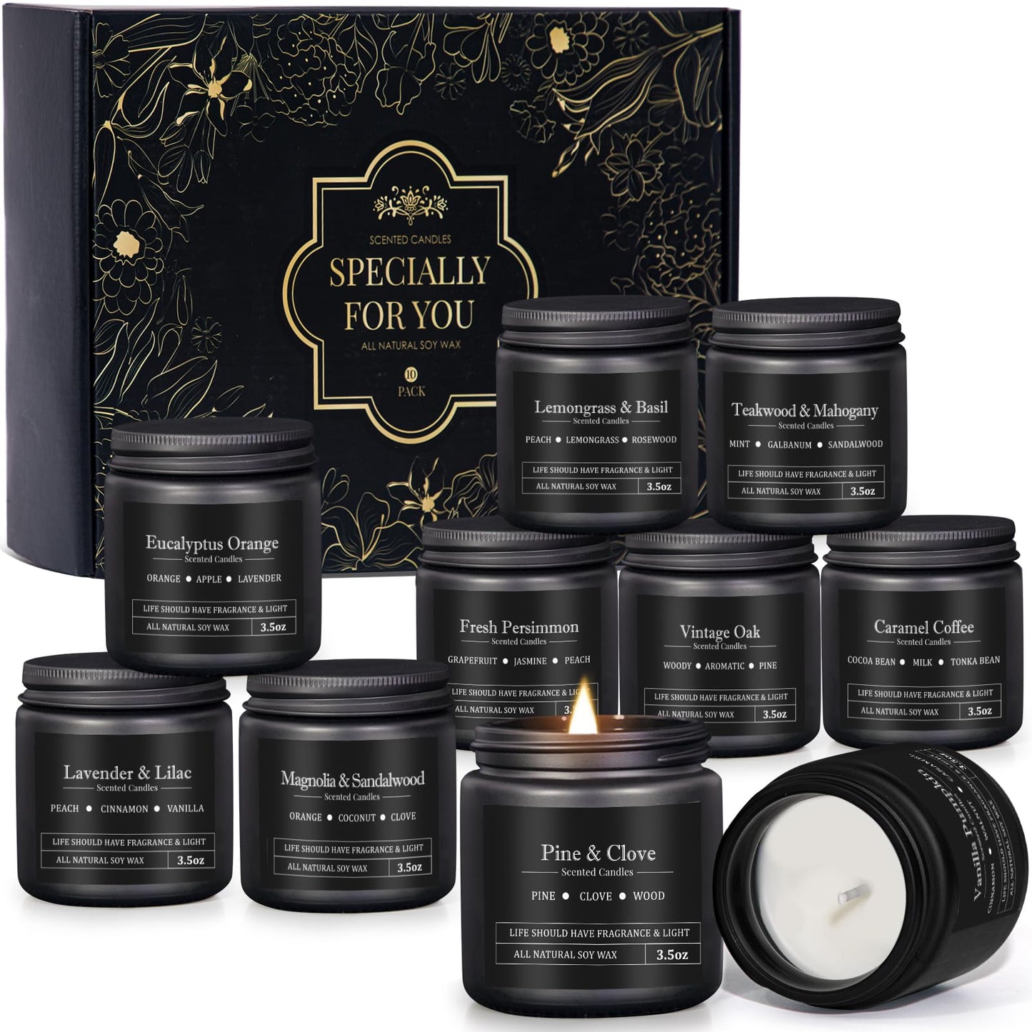 10 Pack Scented Candles for Men – Masculine Gift Set | Aromatherapy, Soy Wax, Cotton Wick