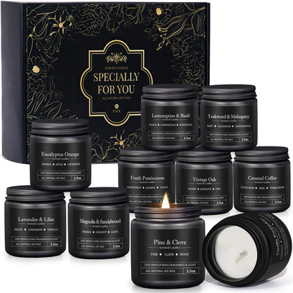 10 Pack Scented Candles for Men – Masculine Gift Set | Aromatherapy, Soy Wax, Cotton Wick