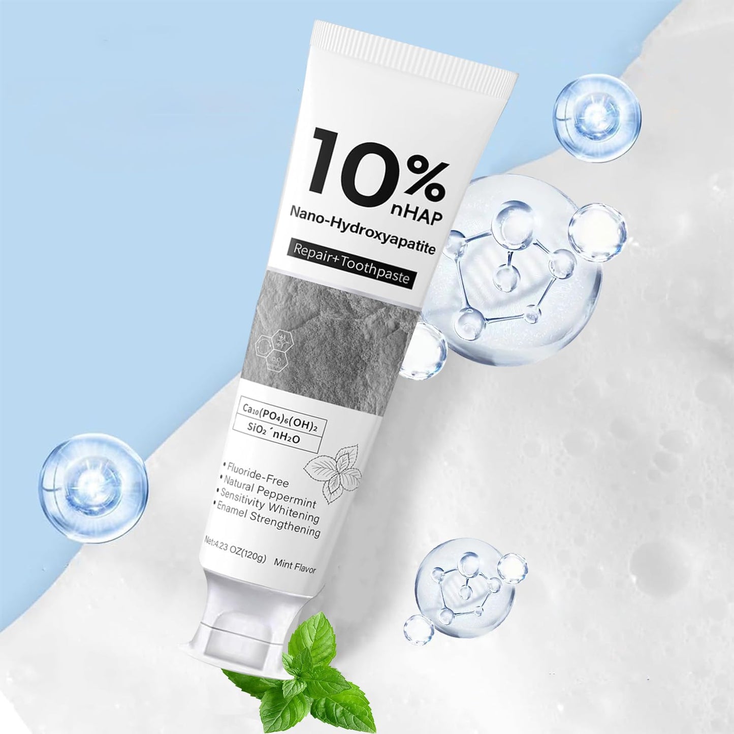 10% Nano Hydroxyapatite Toothpaste – Enamel Repair, Teeth Strengthening, Fluoride Free (4.23 oz) - Gentle Mint