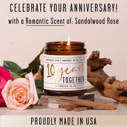 10 Year Anniversary Gift for Wife - Soy Candle, Sandalwood Rose | 50Hr Burn, USA Made