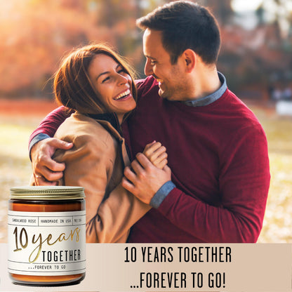 10 Year Anniversary Gift for Wife - Soy Candle, Sandalwood Rose | 50Hr Burn, USA Made