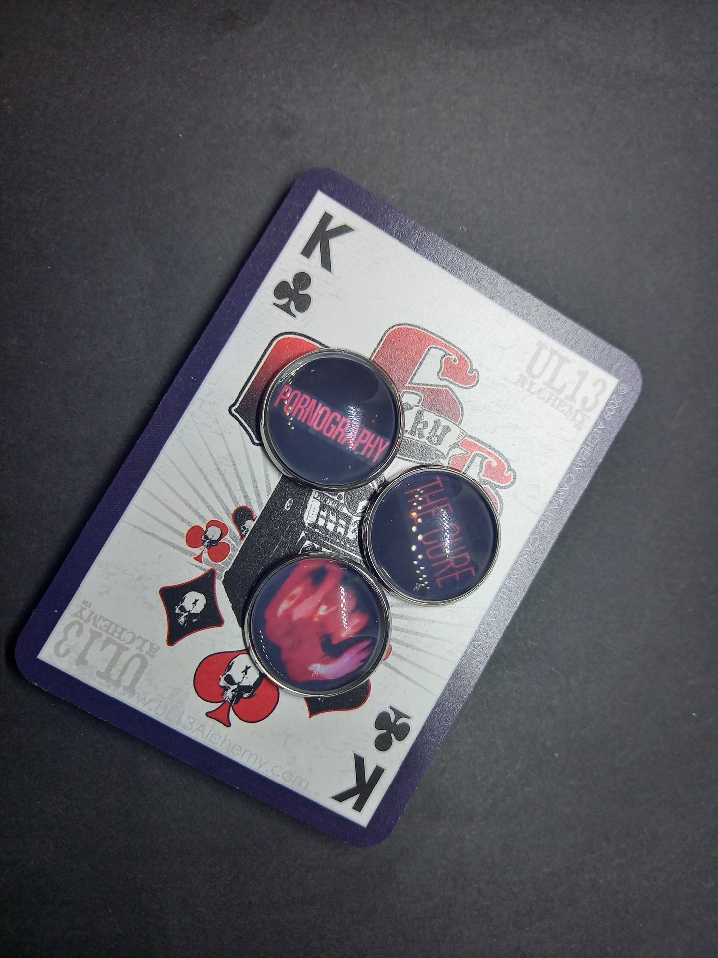 The Cure fan art "Pornography" inspired set of three Pin Badges