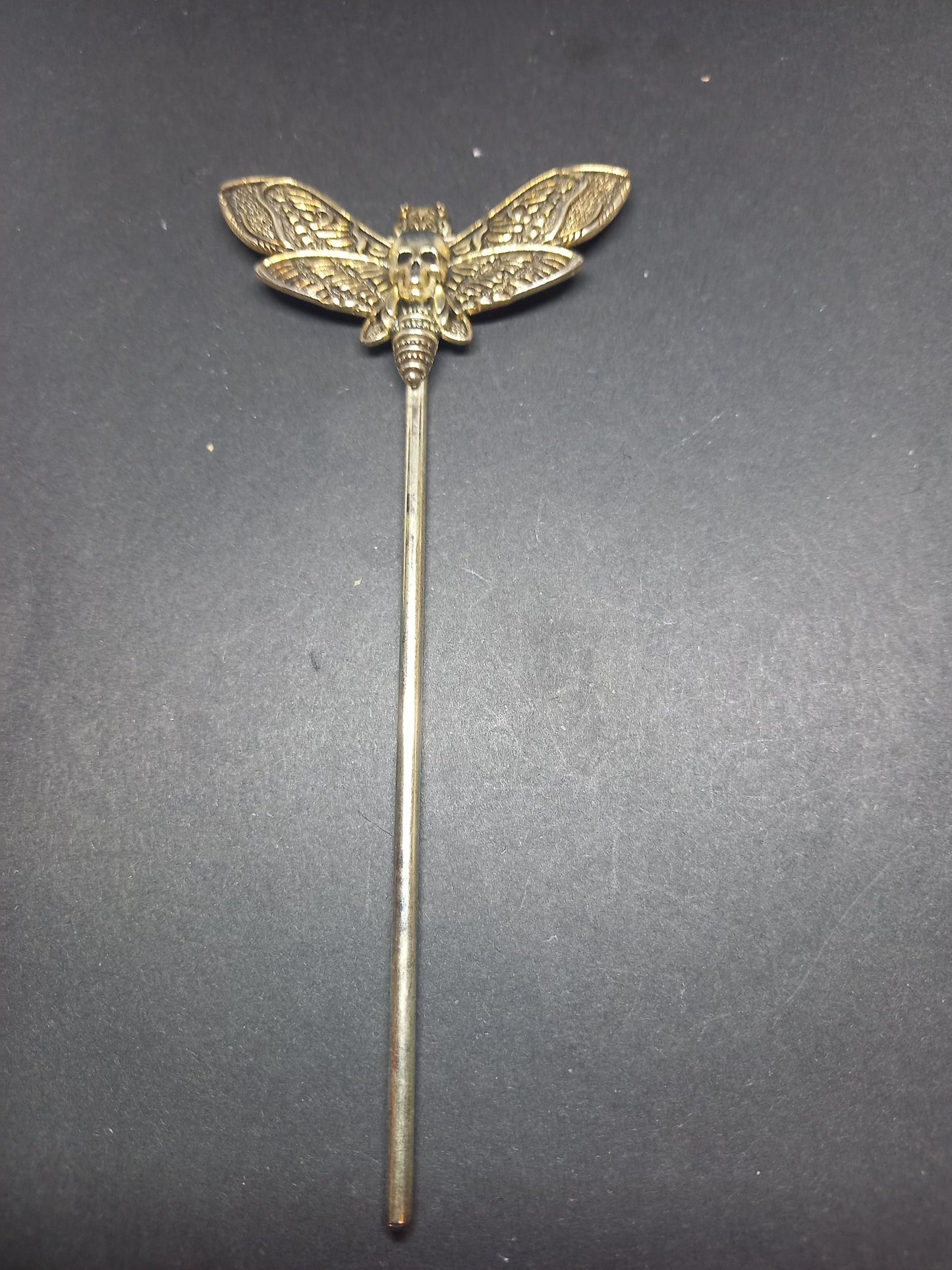Goth Gothic Witchy Occultist Satanic Pagan "Death head moth" detail metal hair stick V1
