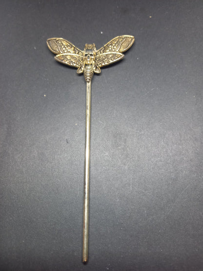 Goth Gothic Witchy Occultist Satanic Pagan "Death head moth" detail metal hair stick V1